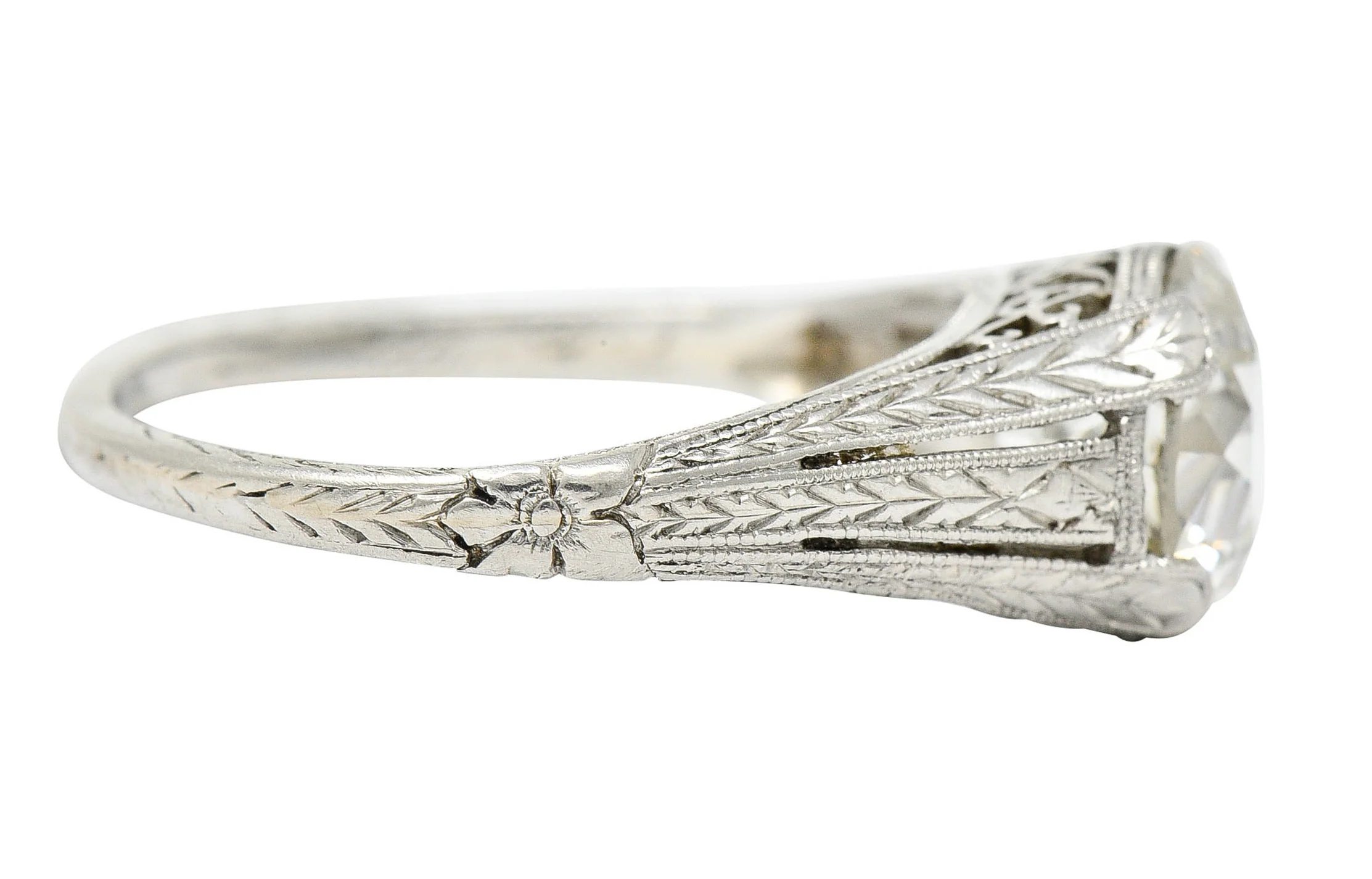 1922 Art Deco 1.79 CTW Diamond Platinum Scrolled Lotus Antique Engagement Ring - Image 4