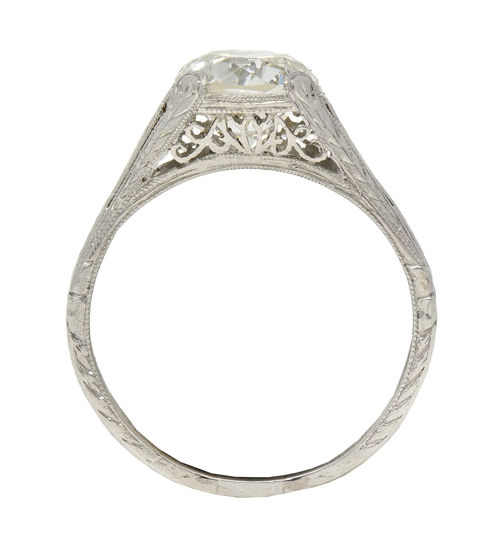 1922 Art Deco 1.79 CTW Old European Diamond Platinum Scrolled Lotus Antique Engagement Ring - Image 11