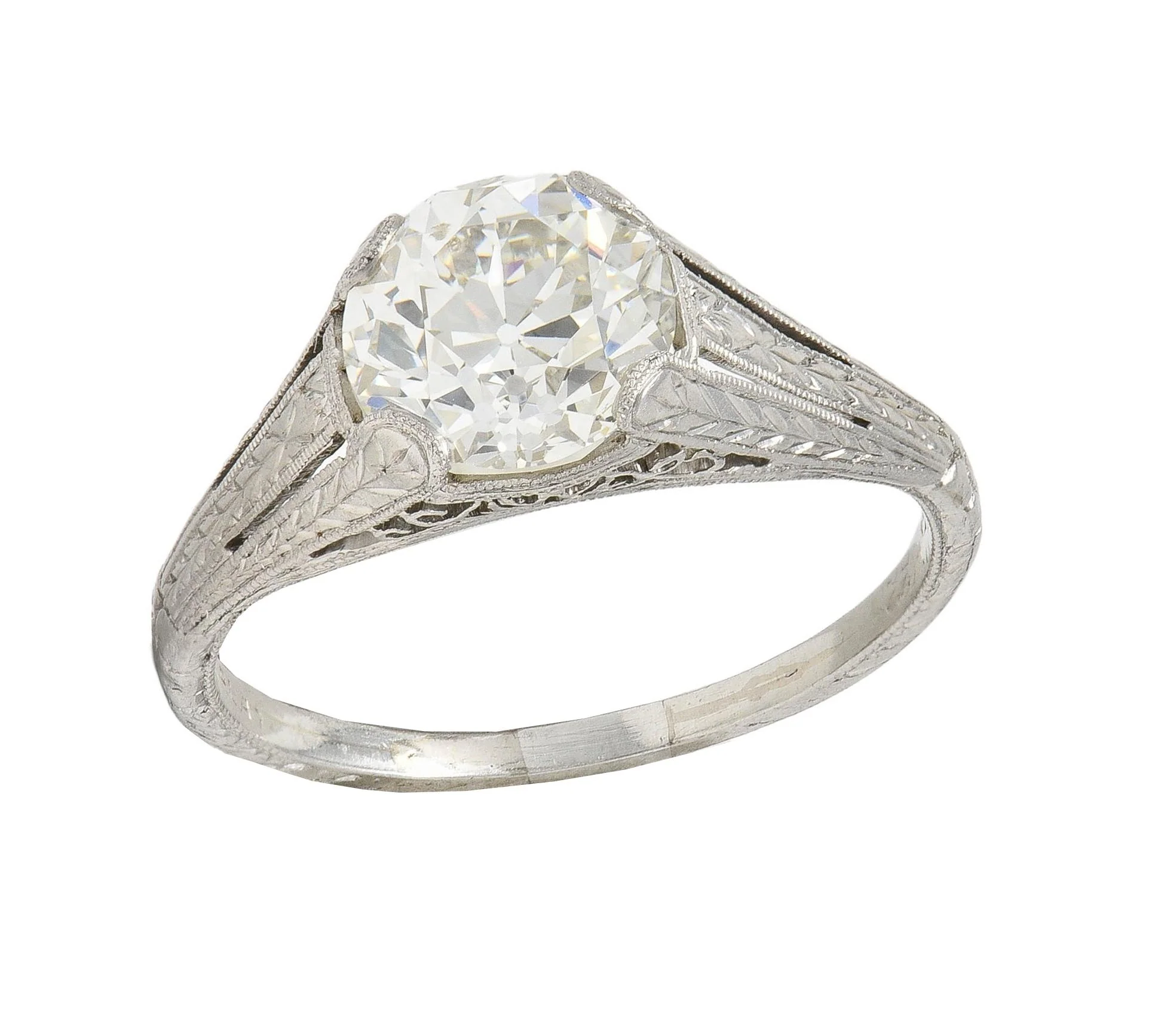 1922 Art Deco 1.79 CTW Old European Diamond Platinum Scrolled Lotus Antique Engagement Ring - Image 12