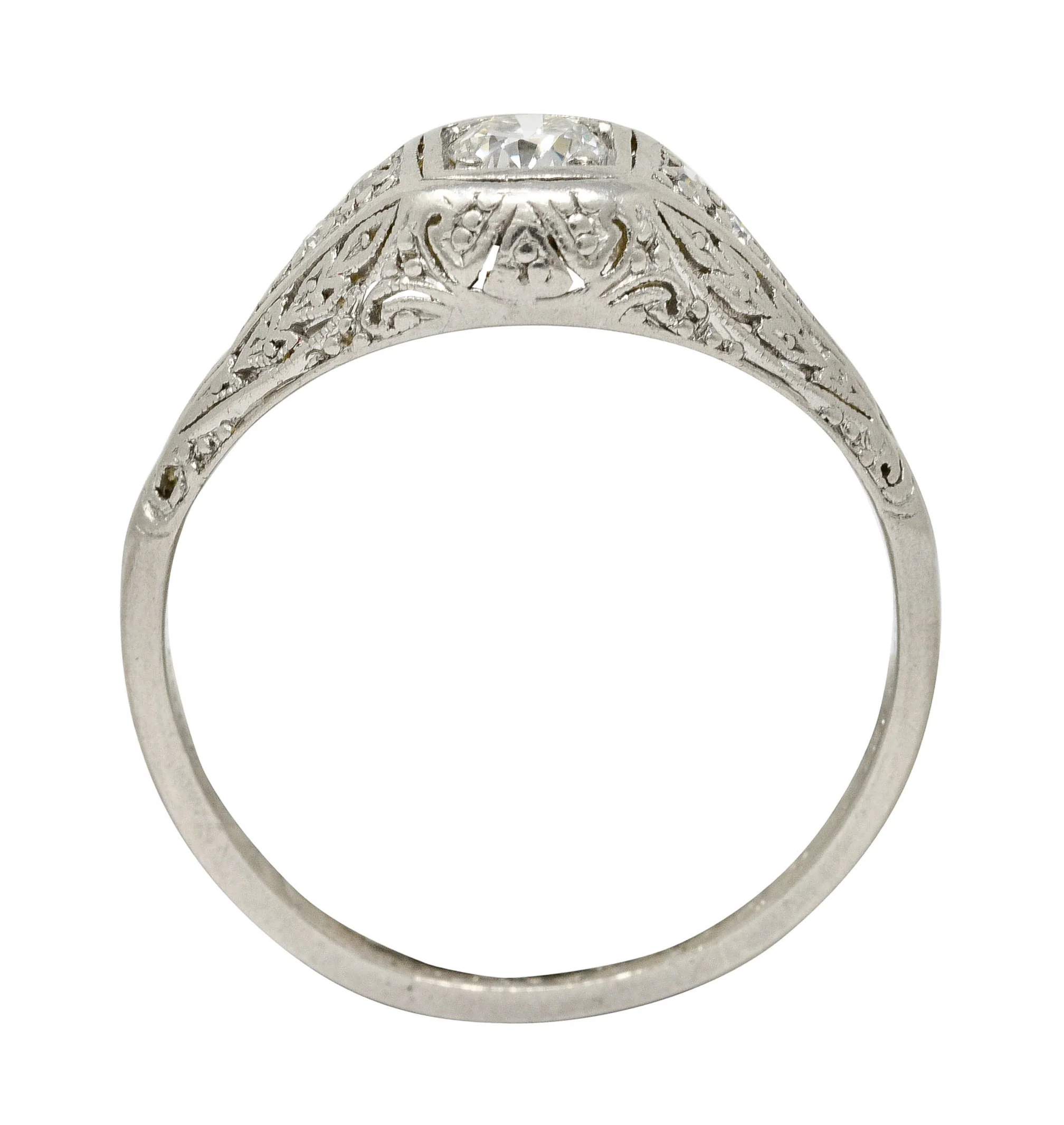 1925 Early Art Deco 0.32 CTW Diamond Platinum Foliate Engagement Ring - Image 10