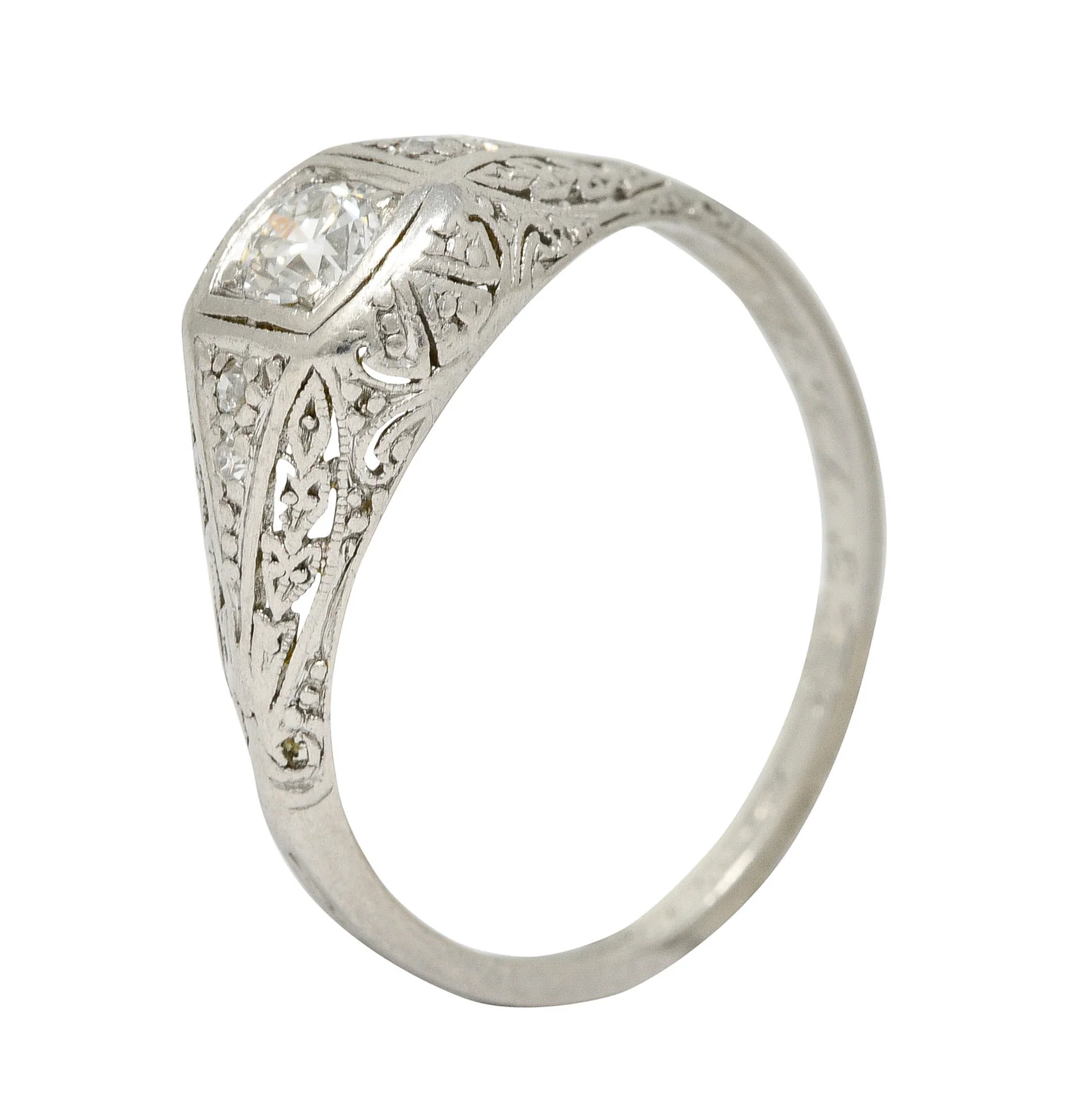 1925 Early Art Deco 0.32 CTW Diamond Platinum Foliate Engagement Ring - Image 12