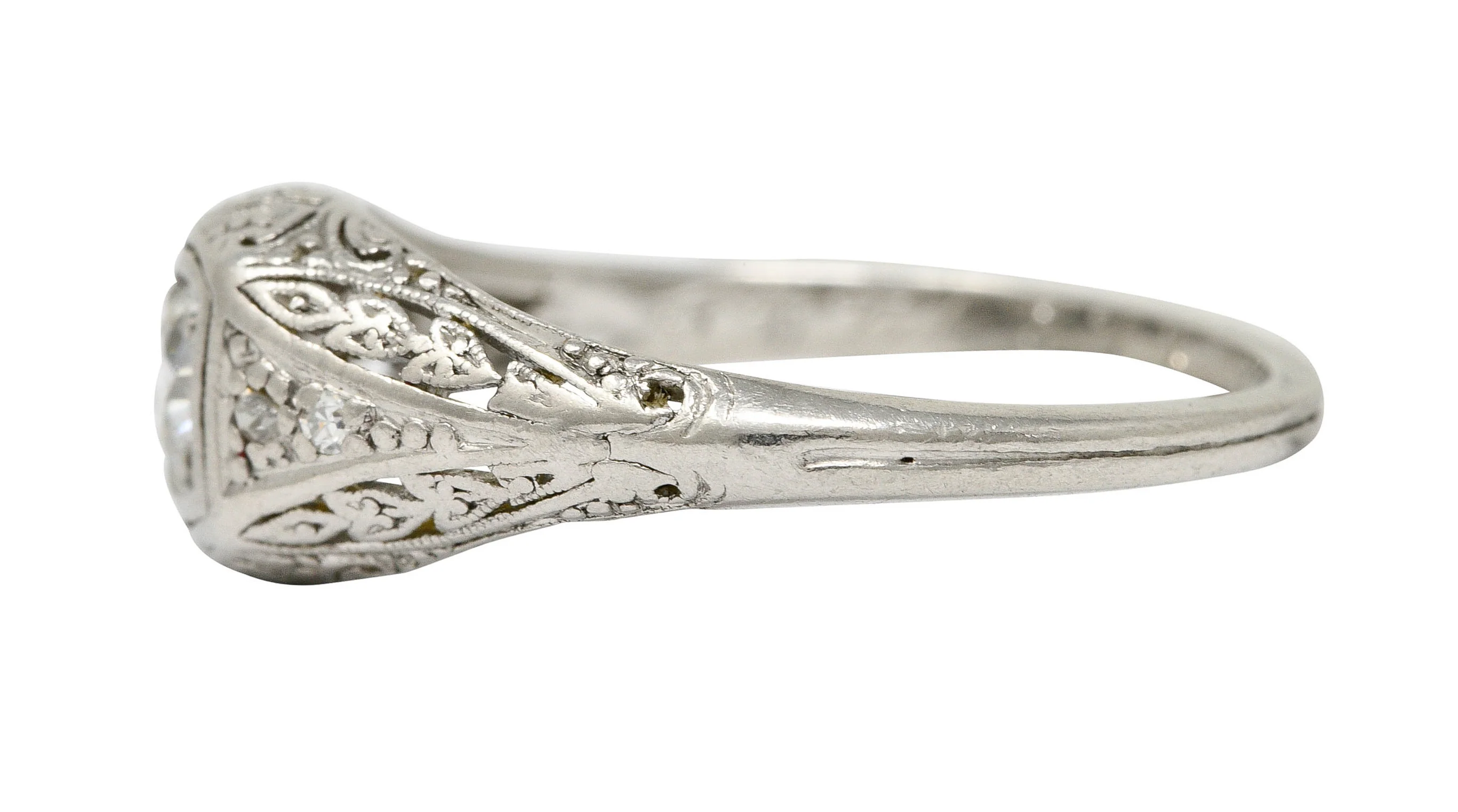 1925 Early Art Deco 0.32 CTW Diamond Platinum Foliate Engagement Ring - Image 5