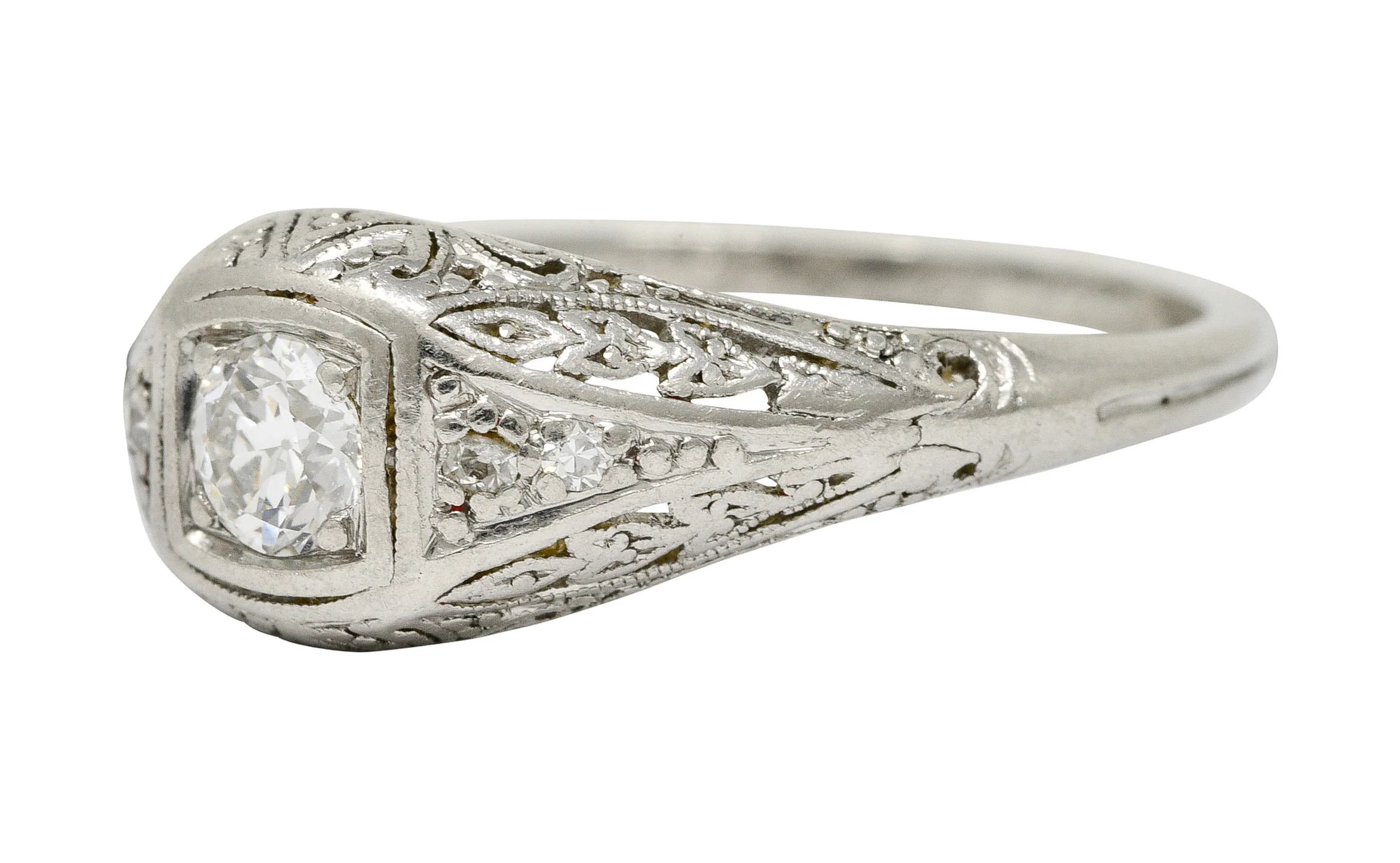 1925 Early Art Deco 0.32 CTW Diamond Platinum Foliate Engagement Ring - Image 6