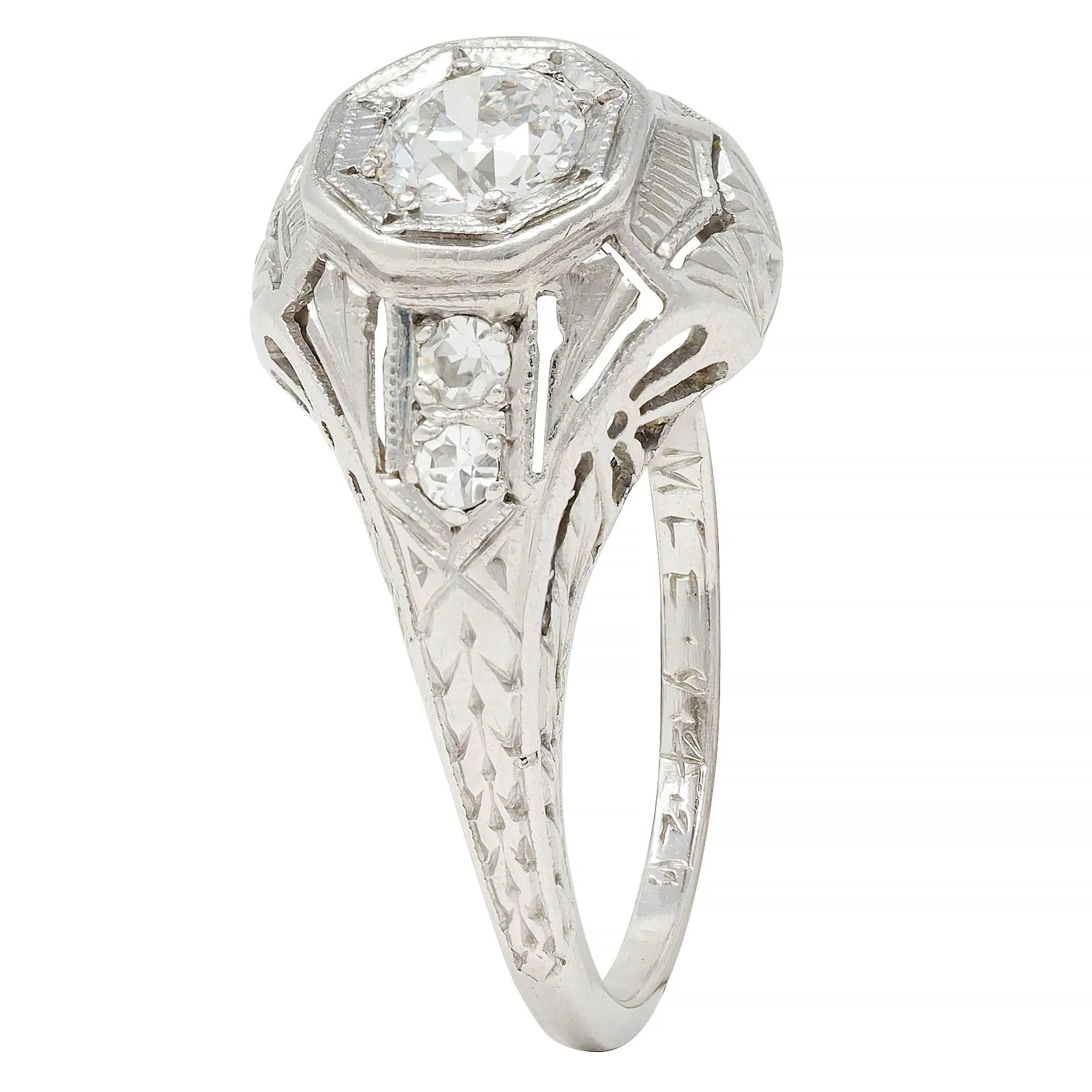 1926 Art Deco 0.38 CTW Old European Diamond Platinum Vintage Starburst Engagement Ring - Image 7