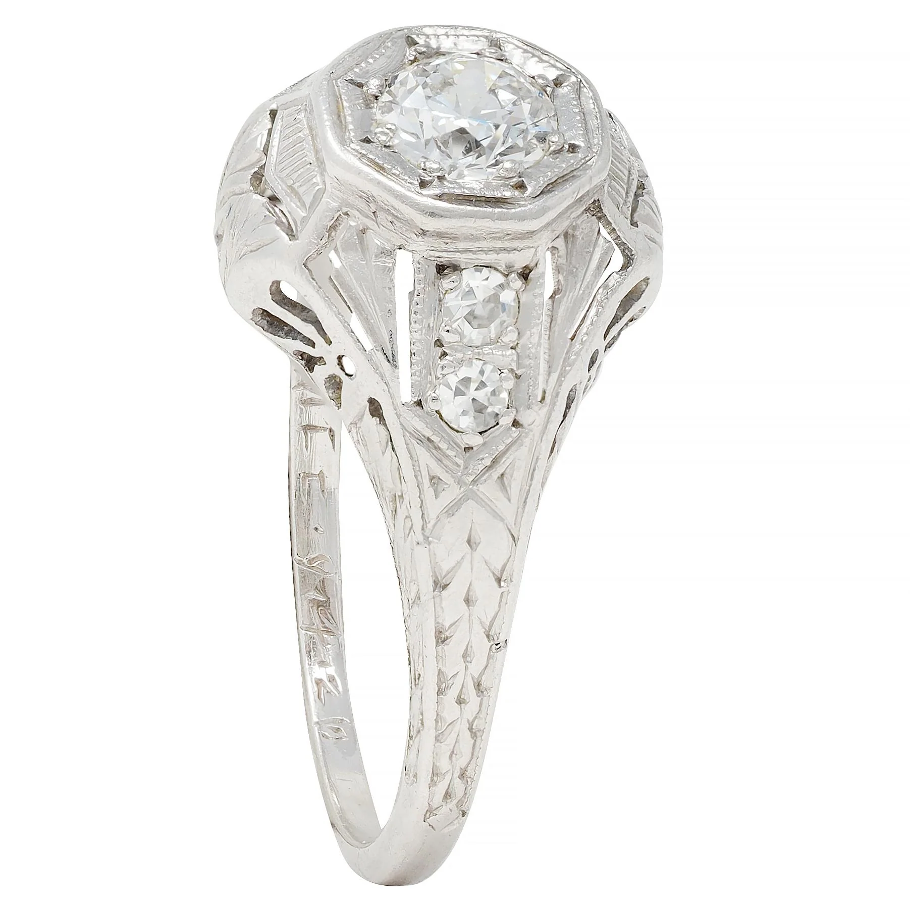 1926 Art Deco 0.38 CTW Old European Diamond Platinum Vintage Starburst Engagement Ring - Image 9