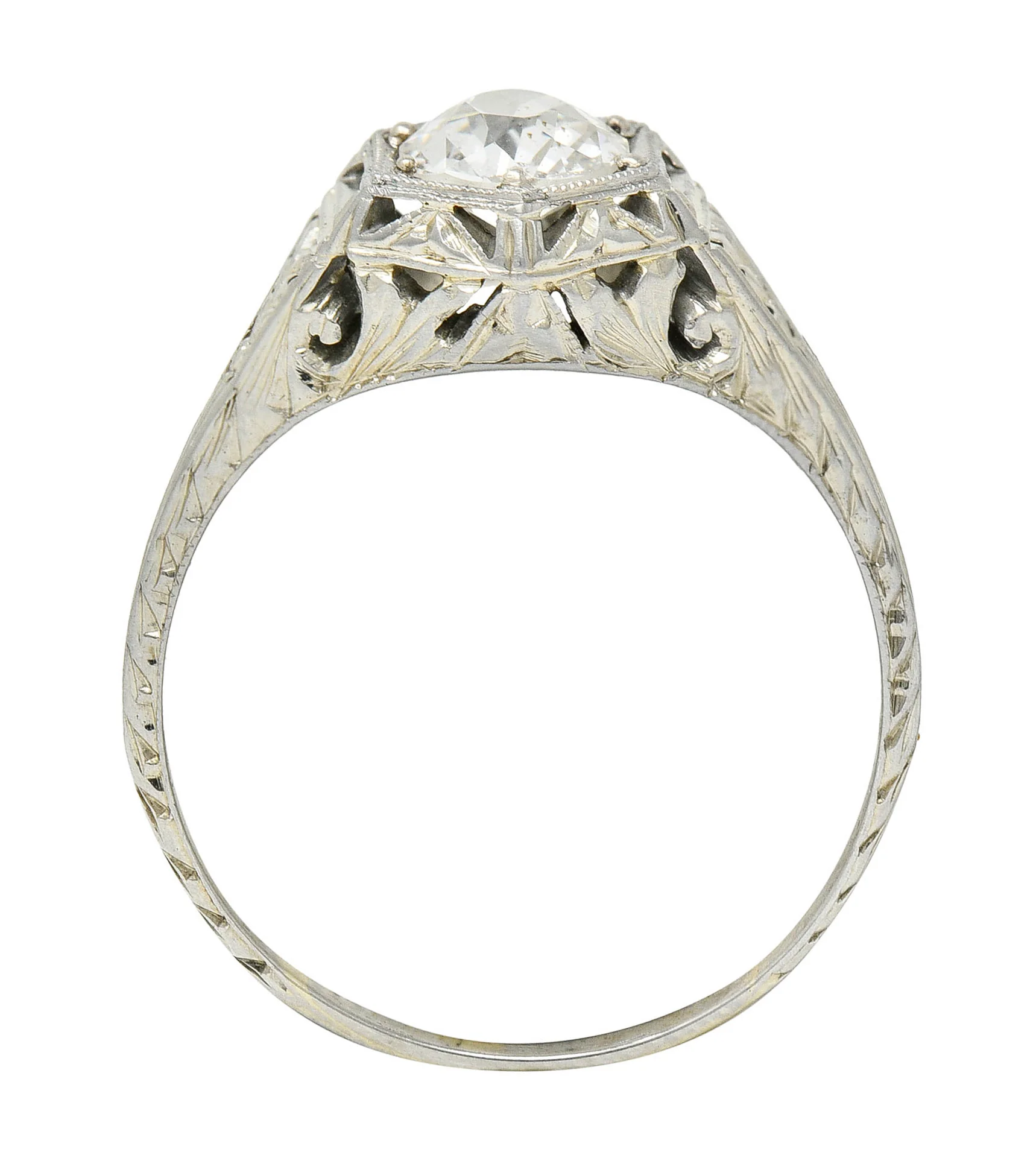 1926 Art Deco 0.76 CTW Diamond 18 Karat White Gold Hexagonal Engagement Ring - Image 11