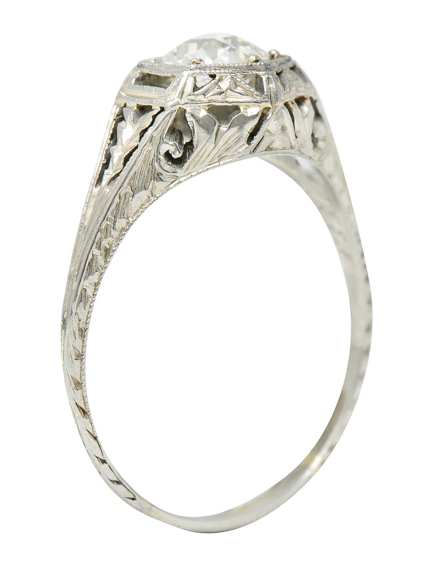 1926 Art Deco 0.76 CTW Diamond 18 Karat White Gold Hexagonal Engagement Ring - Image 2