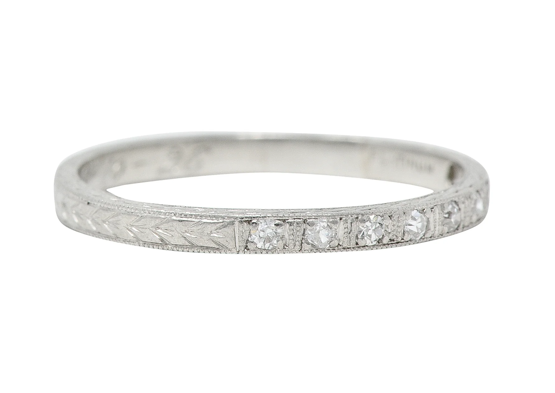 1926 Art Deco Diamond Platinum Wheat Wedding Band Ring - Image 2