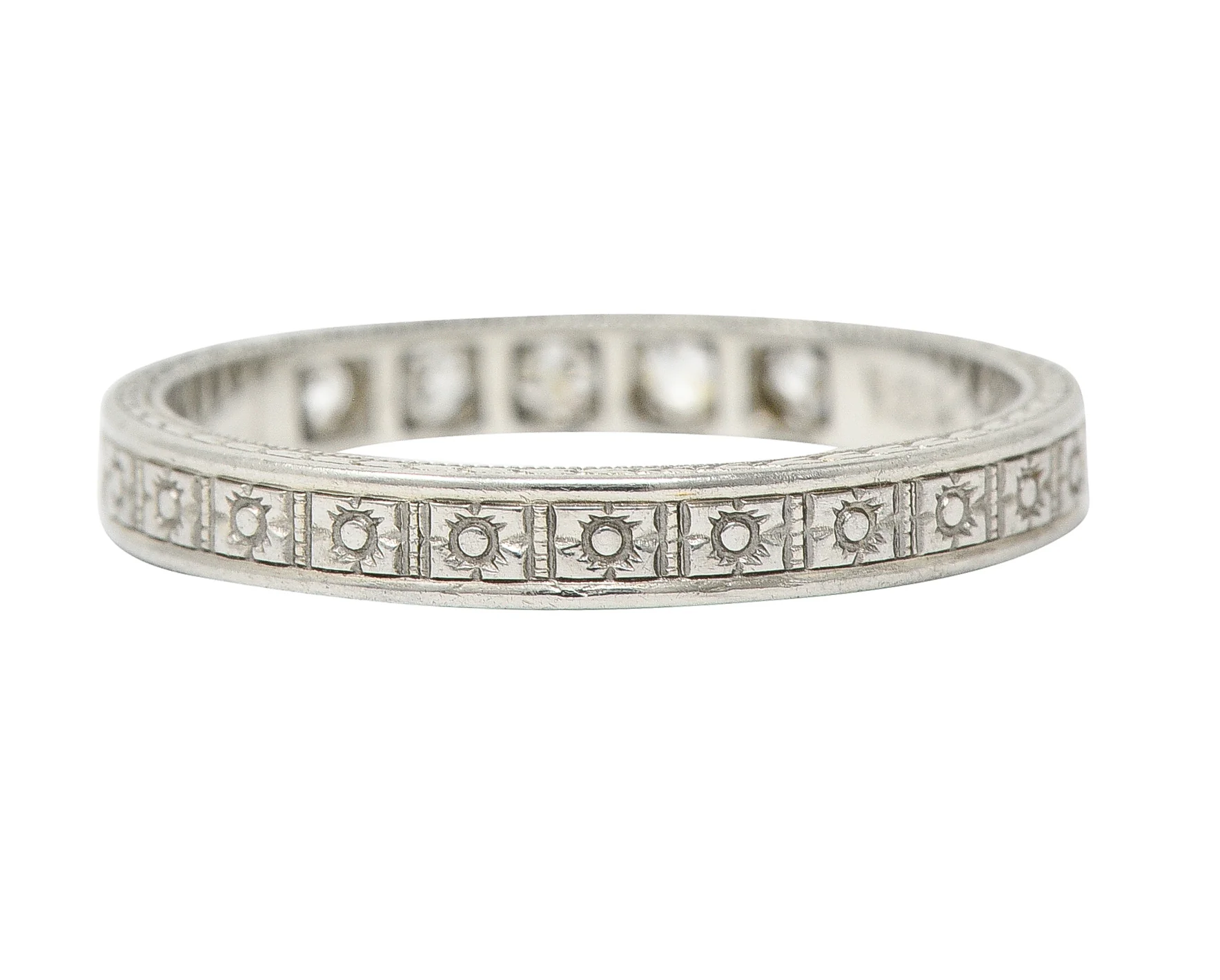 1927 Art Deco Diamond 18 Karat White Gold Wheat Orange Blossom Vintage Band Ring - Image 5