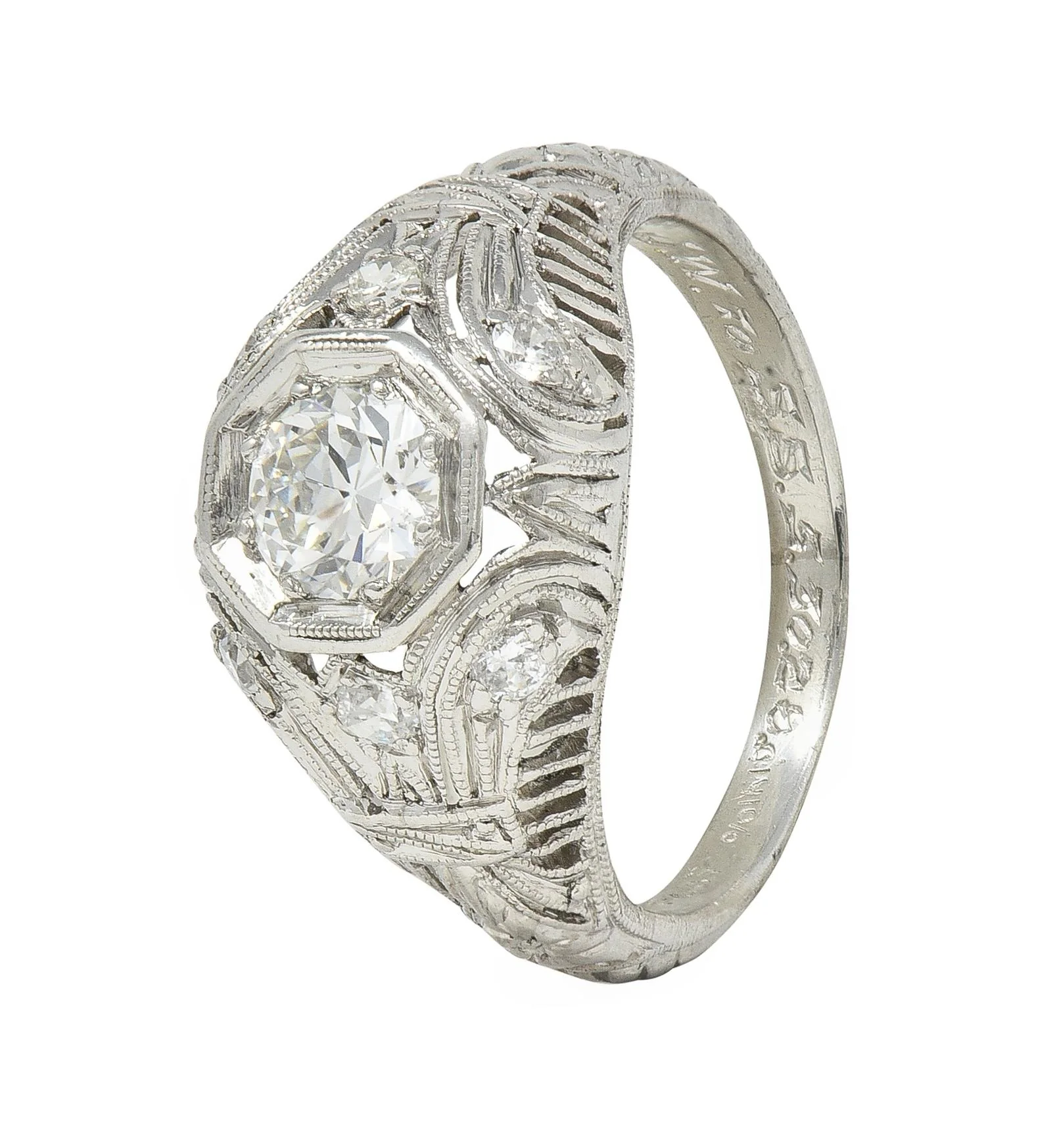 1928 Art Deco 0.56 CTW Old European Diamond Platinum Fleur-De-Lis Vintage Engagement Ring - Image 12