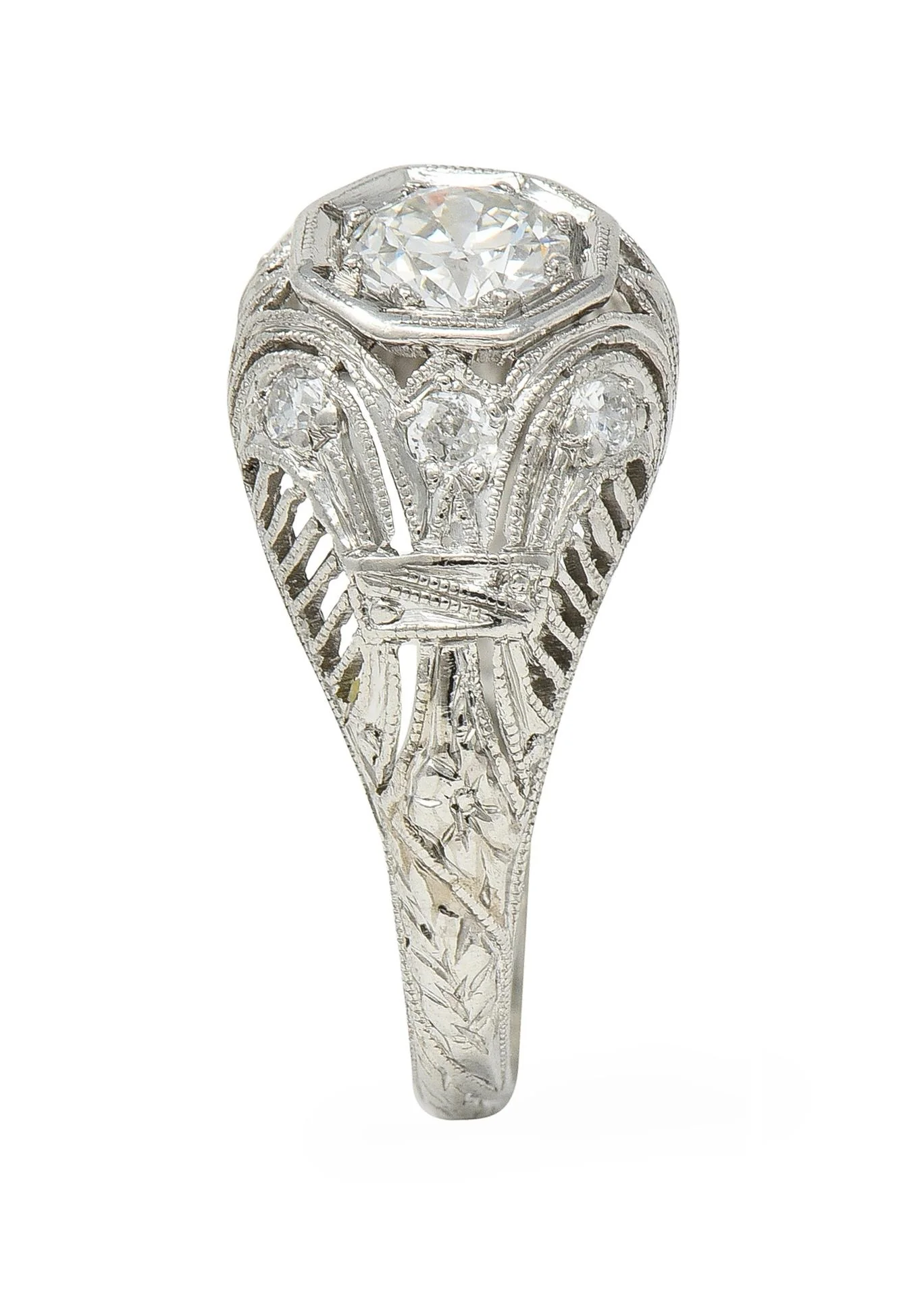 1928 Art Deco 0.56 CTW Old European Diamond Platinum Fleur-De-Lis Vintage Engagement Ring - Image 13