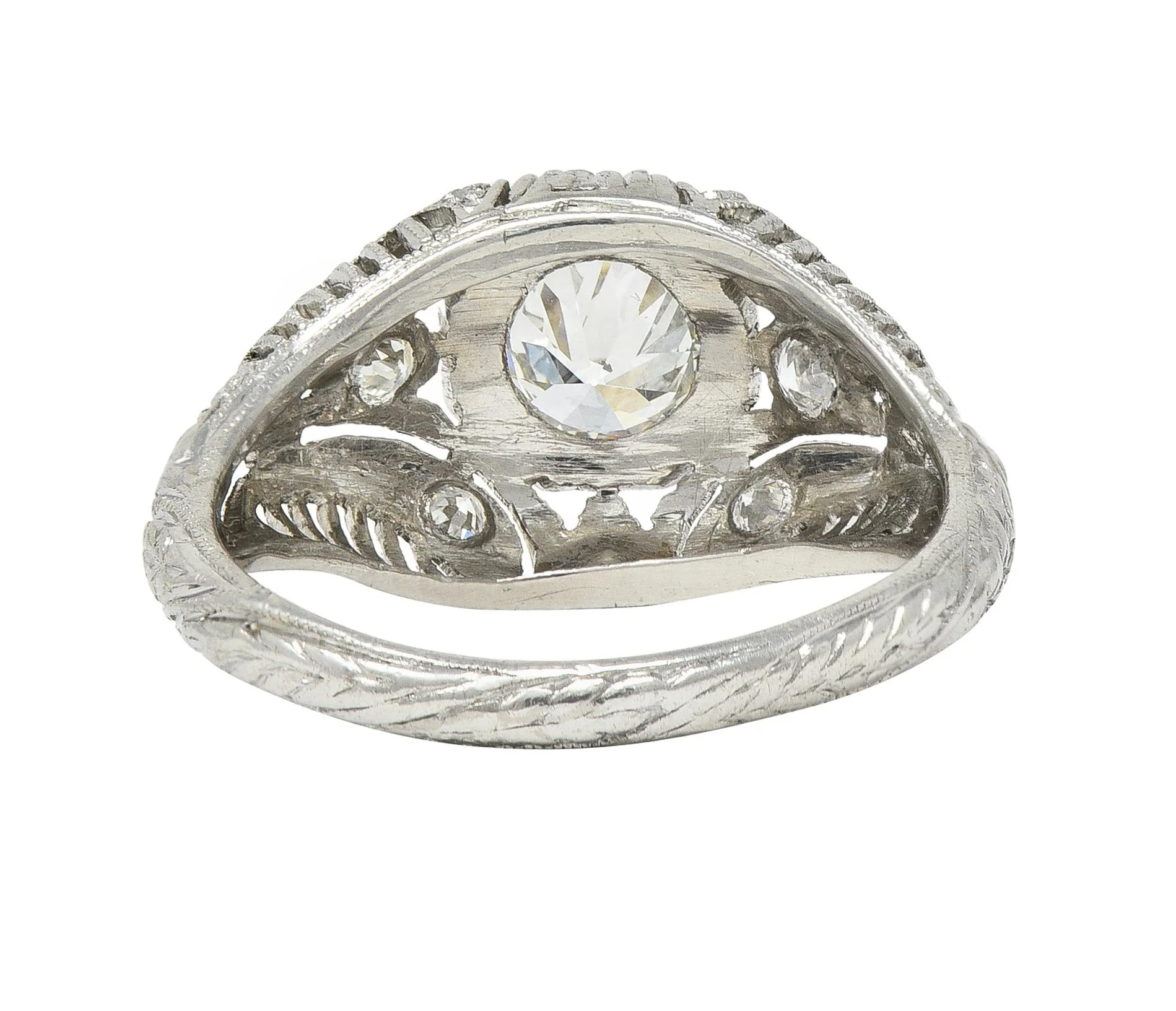 1928 Art Deco 0.56 CTW Old European Diamond Platinum Fleur-De-Lis Vintage Engagement Ring - Image 5