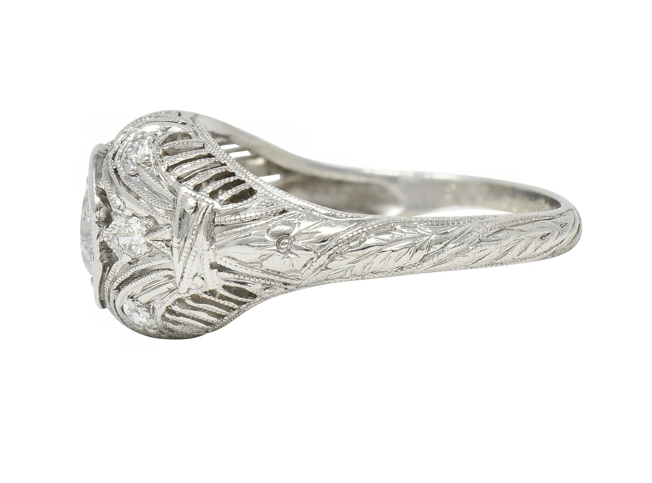 1928 Art Deco 0.56 CTW Old European Diamond Platinum Fleur-De-Lis Vintage Engagement Ring - Image 6
