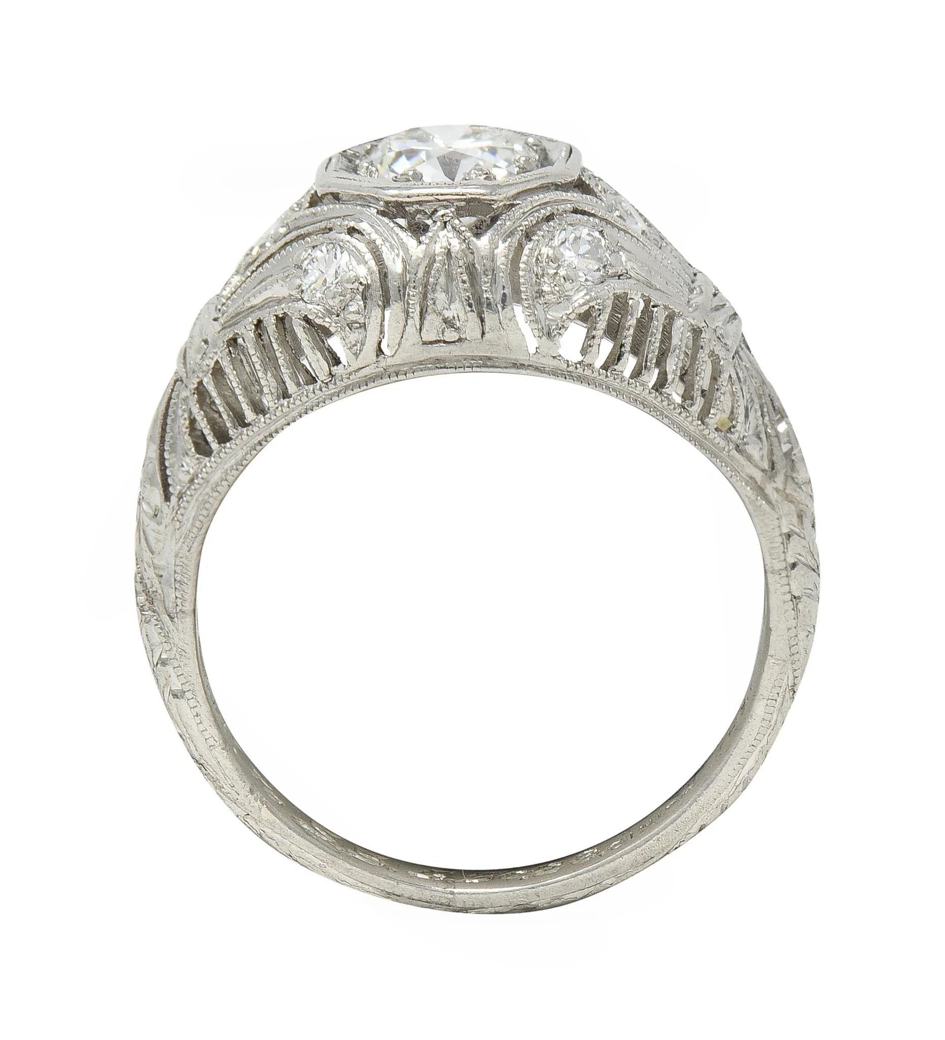 1928 Art Deco 0.56 CTW Old European Diamond Platinum Fleur-De-Lis Vintage Engagement Ring - Image 8