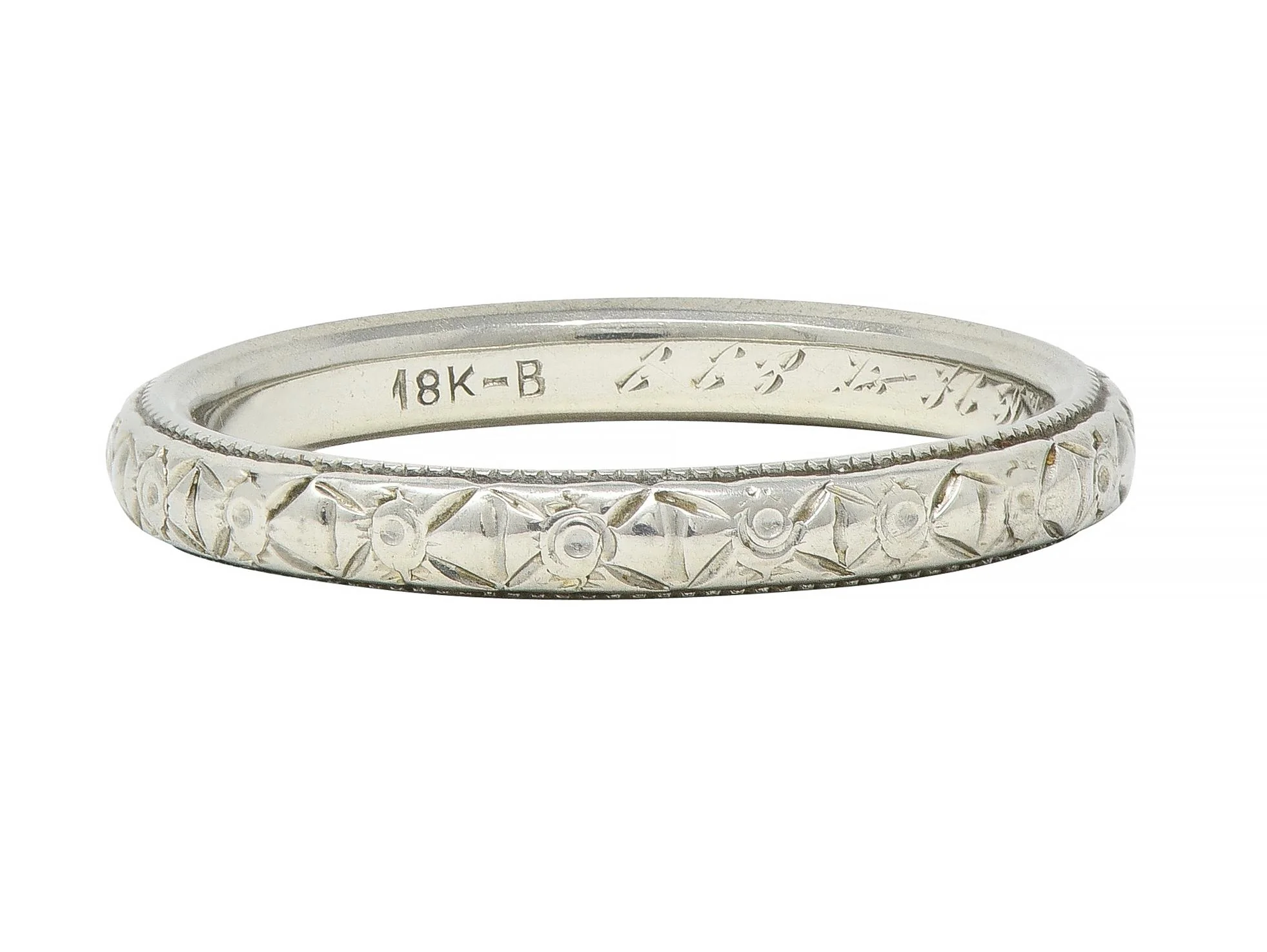 1929 Art Deco 18 Karat Gold Orange Blossom Vintage Stacking Wedding Band Ring - Image 3