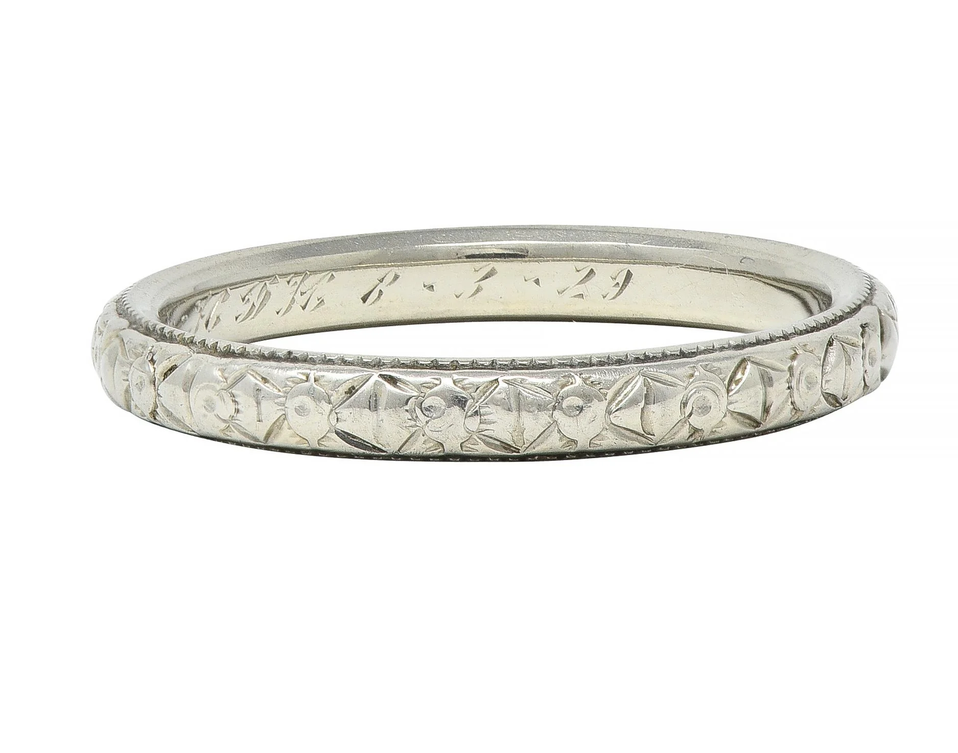 1929 Art Deco 18 Karat Gold Orange Blossom Vintage Stacking Wedding Band Ring - Image 6