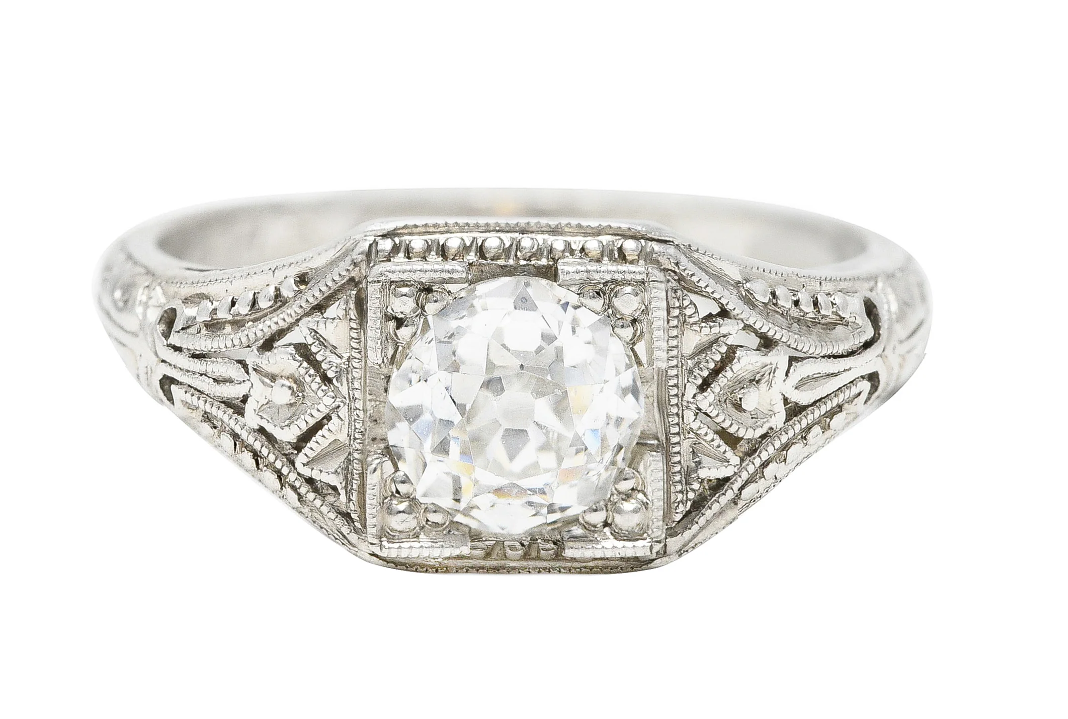 1929 Early Art Deco 0.73 CTW Old European Cut Diamond Platinum Ivy Engagement Ring