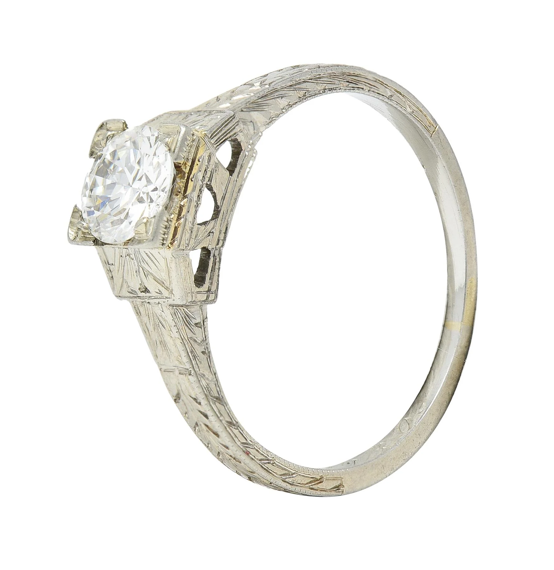 1930 Art Deco 0.40 CTW Old European Cut Diamond 18 Karat Gold Antique Solitaire Engagement Ring - Image 9