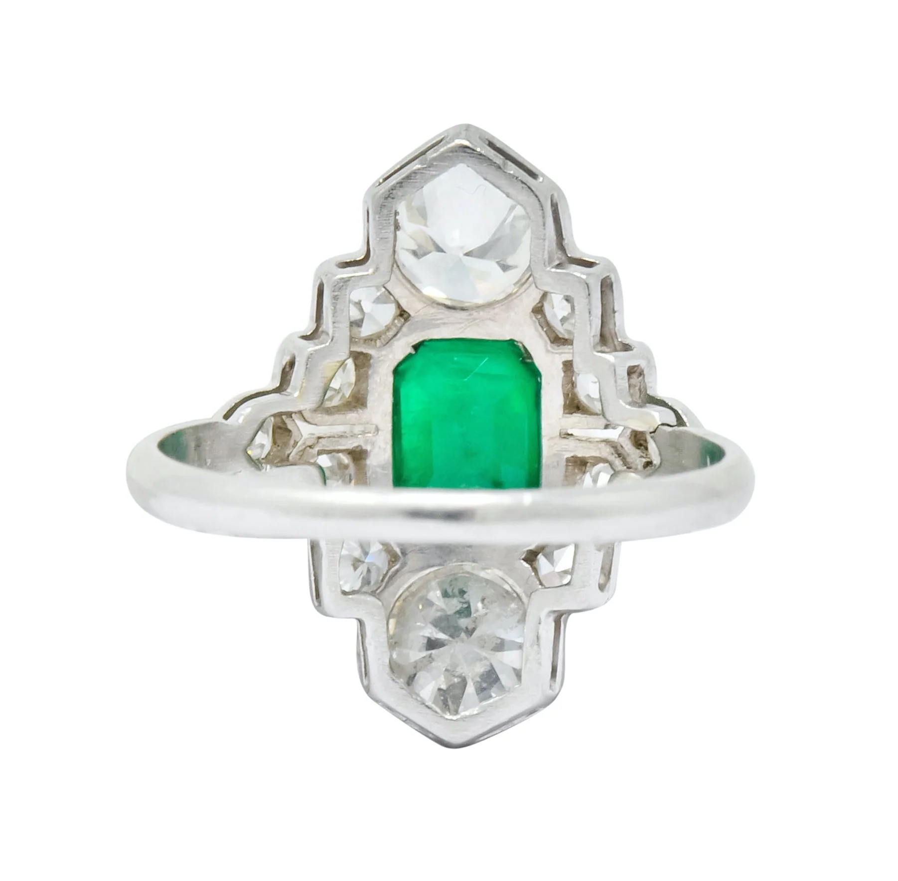 1930 Art Deco 1.80 CTW Emerald Diamond Platinum Dinner Ring - Image 4