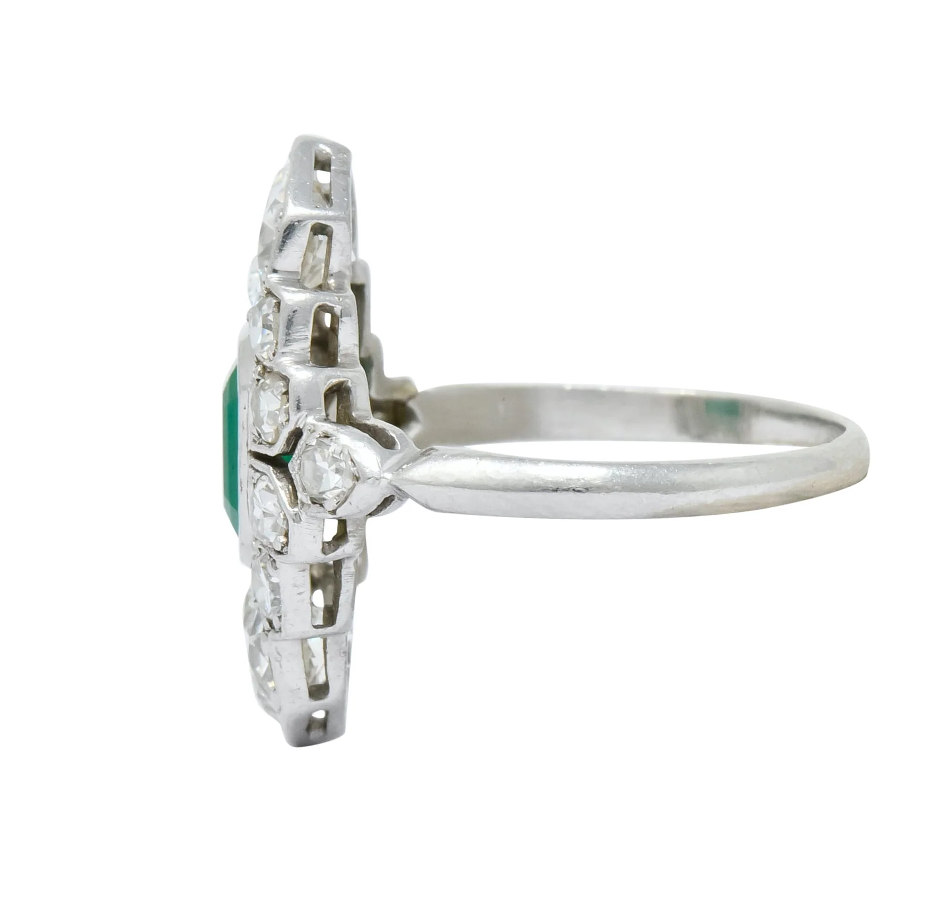1930 Art Deco 1.80 CTW Emerald Diamond Platinum Dinner Ring - Image 5