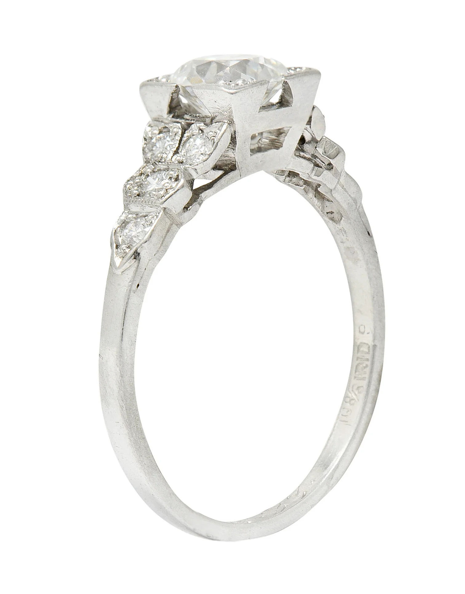 1930's Art Deco 0.96 CTW Diamond Platinum Foliate Engagement Ring GIA - Image 2
