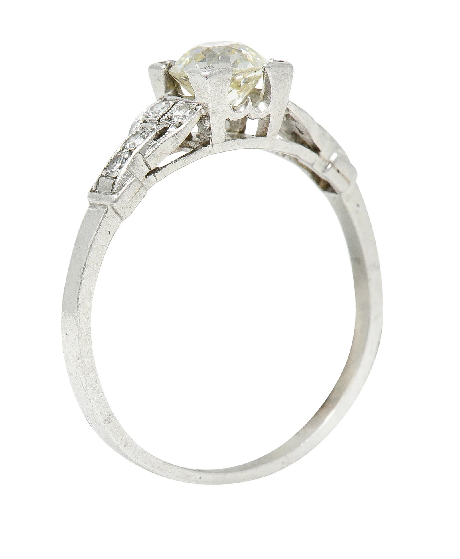 1930's Art Deco 1.00 CTW Diamond Platinum Buckle Engagement Ring - Image 10