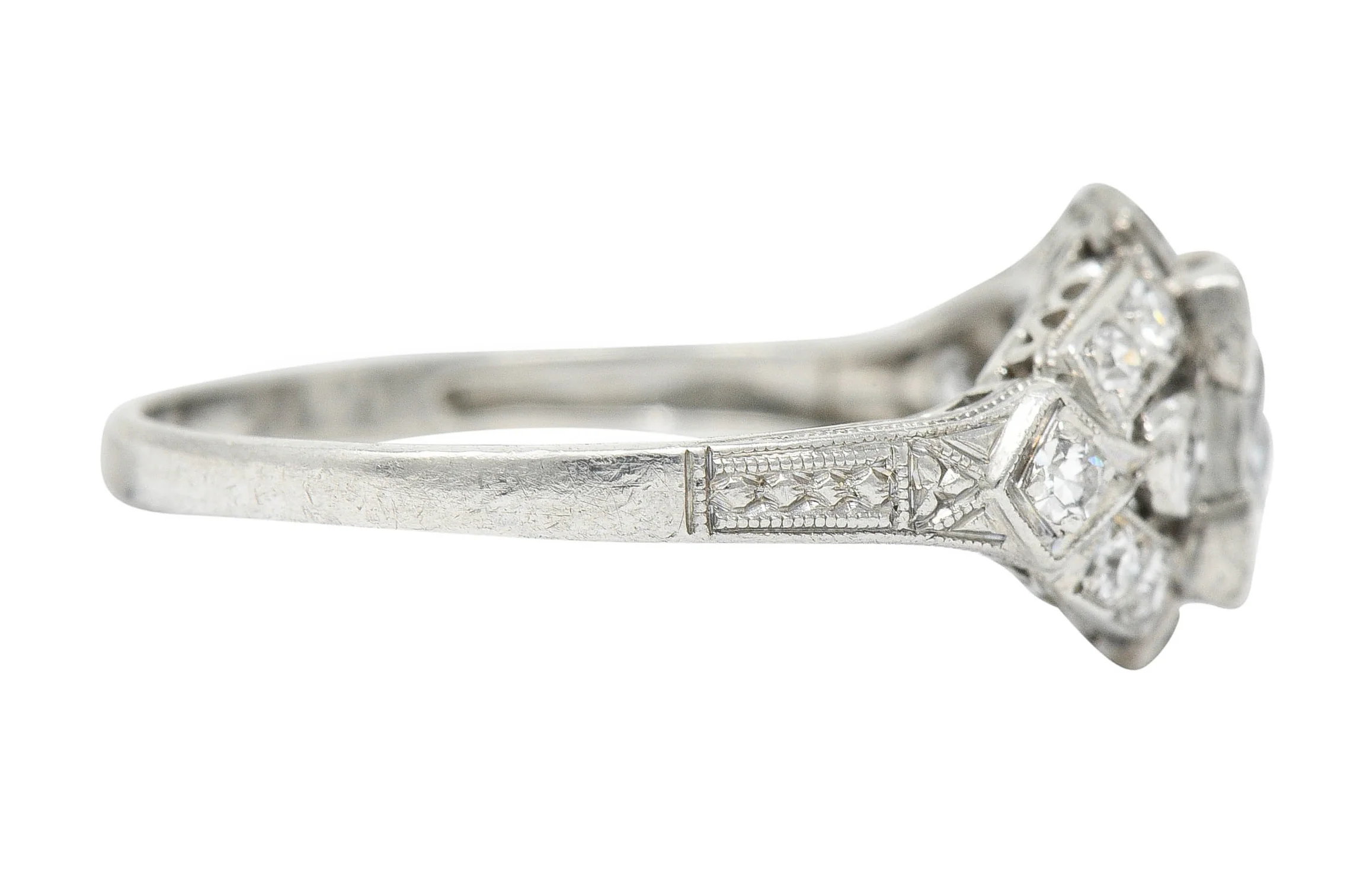 1930's Art Deco 1.20 CTW Diamond Platinum Geometric Band Ring - Image 2