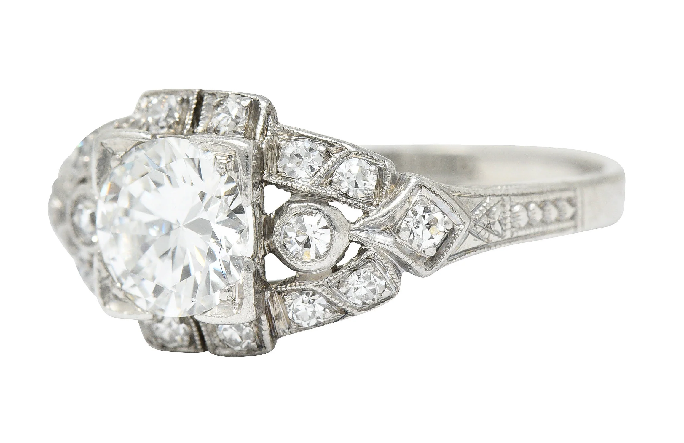 1930's Art Deco 1.20 CTW Diamond Platinum Geometric Band Ring - Image 5