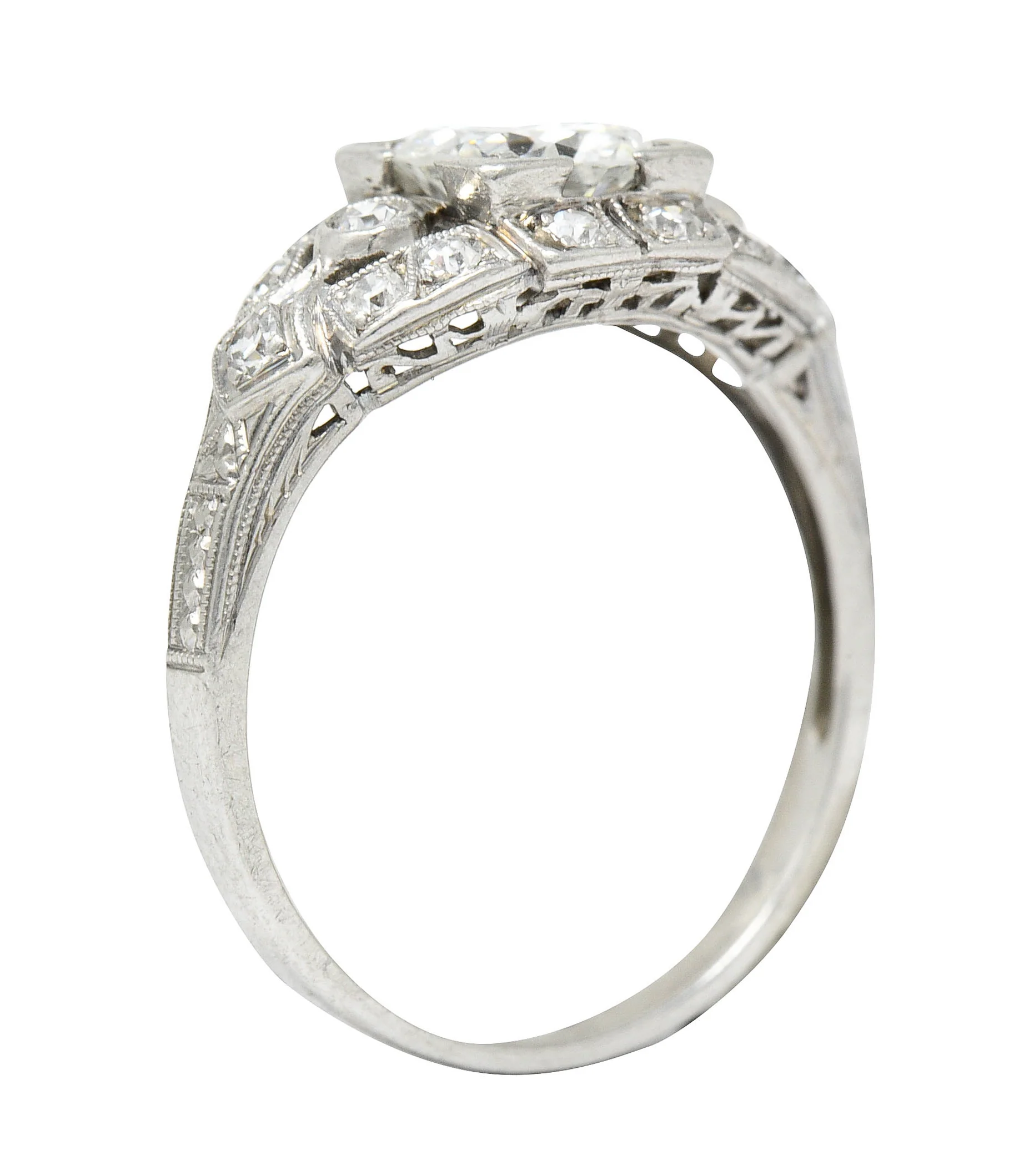 1930's Art Deco 1.20 CTW Diamond Platinum Geometric Band Ring - Image 7