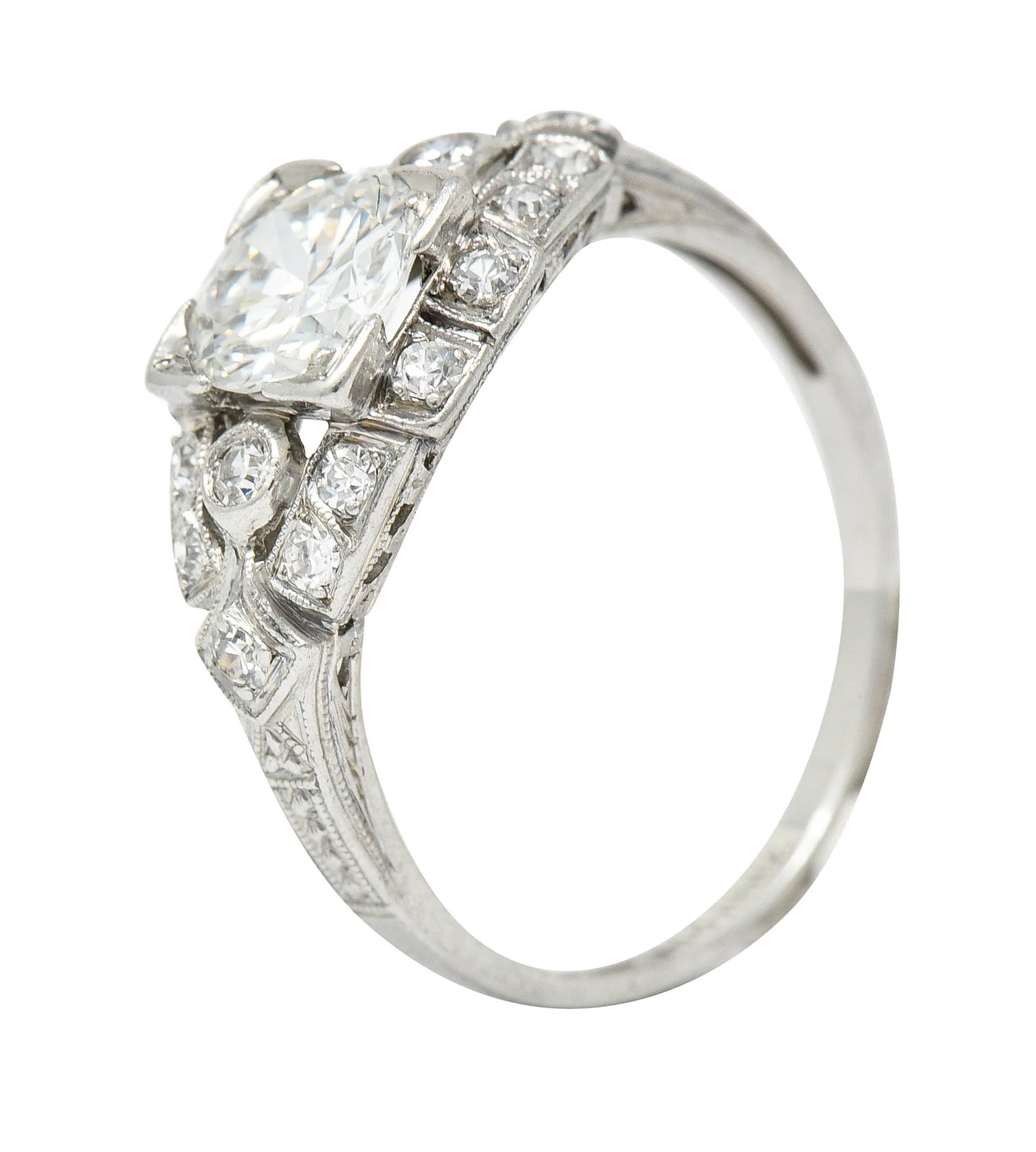 1930's Art Deco 1.20 CTW Diamond Platinum Geometric Band Ring - Image 9