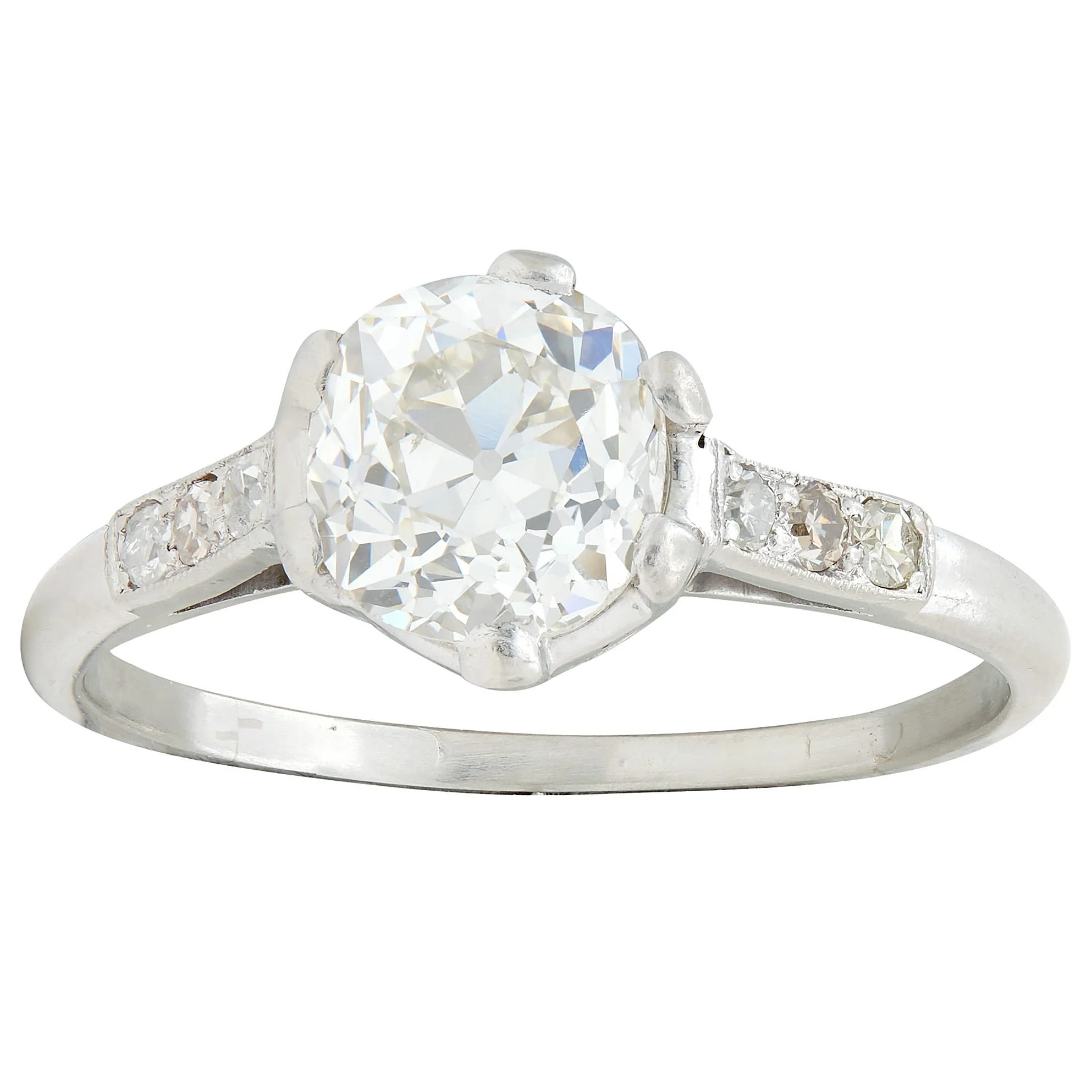 1930's Art Deco 1.34 CTW Old Mine Cut Diamond Platinum Six Prong Vintage Engagement Ring - Image 8