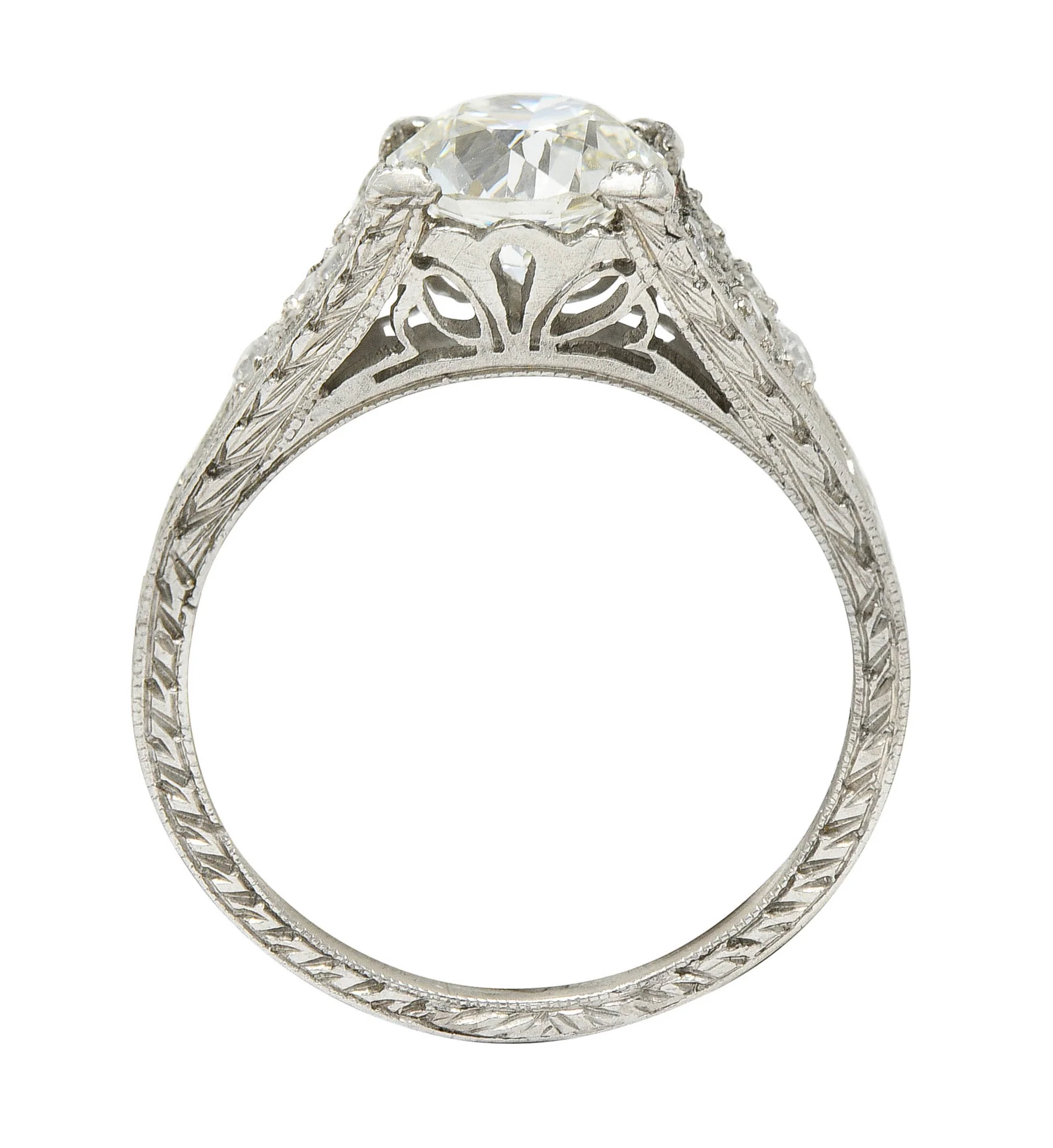 1930's Art Deco 1.68 CTW Diamond Platinum Lotus Engagement Ring GIA - Image 10