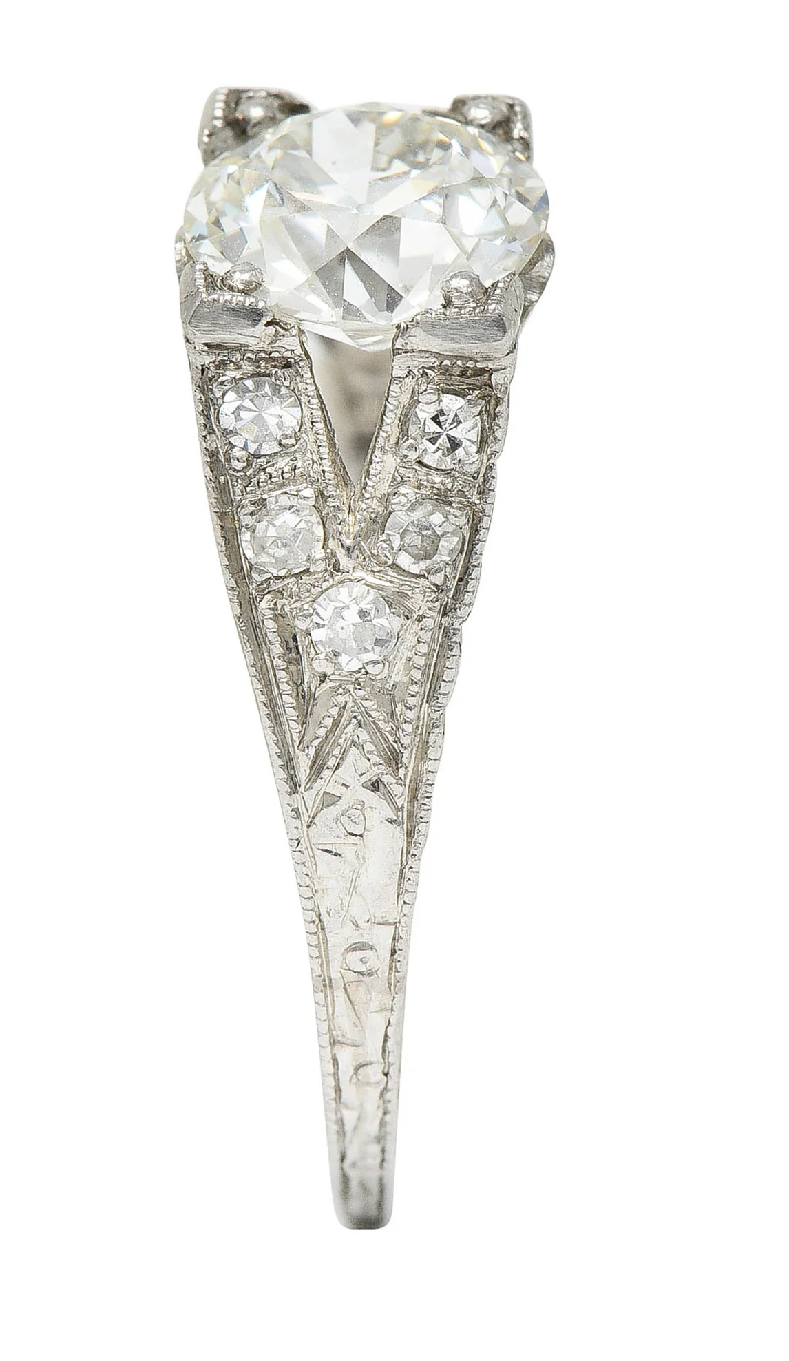 1930's Art Deco 1.68 CTW Diamond Platinum Lotus Engagement Ring GIA - Image 11