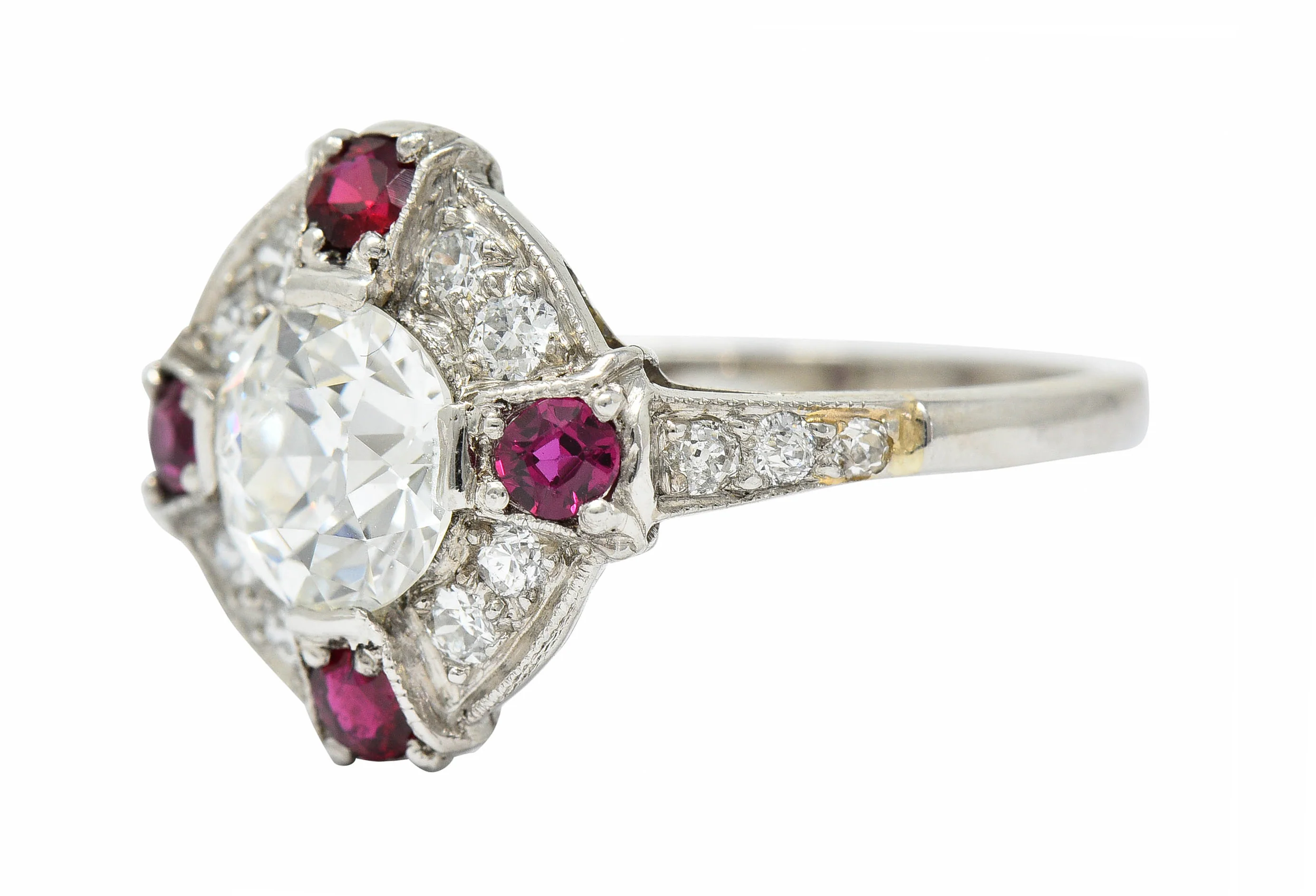 1930's Art Deco 2.32 CTW Diamond Ruby Platinum Halo Ring GIA - Image 6