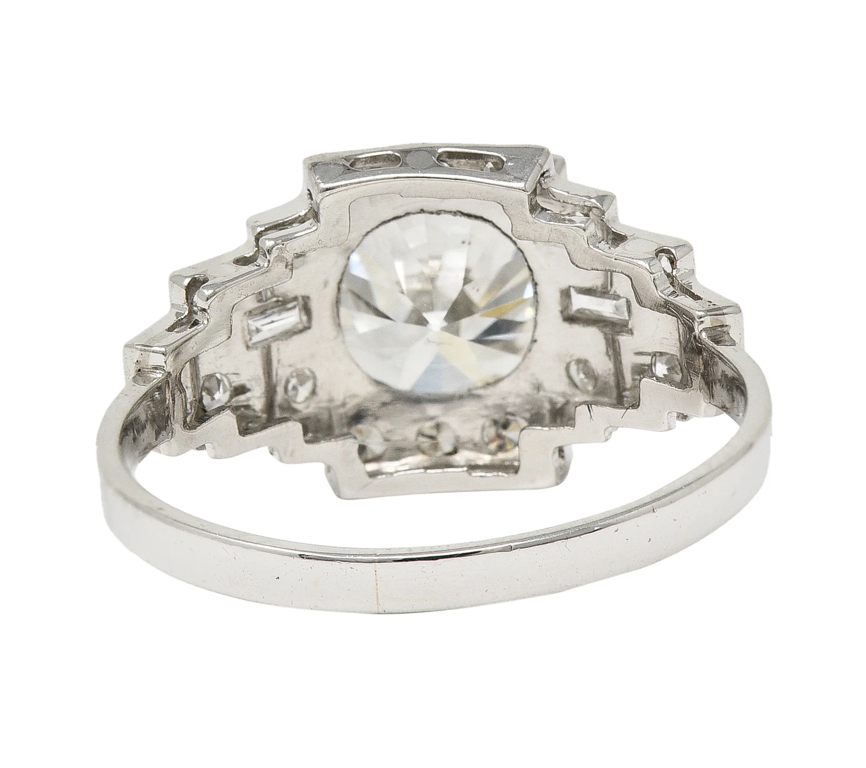 1930's Art Deco 2.34 CTW Old European Cut Diamond Platinum Square Stepped Engagement Ring GIA - Image 4