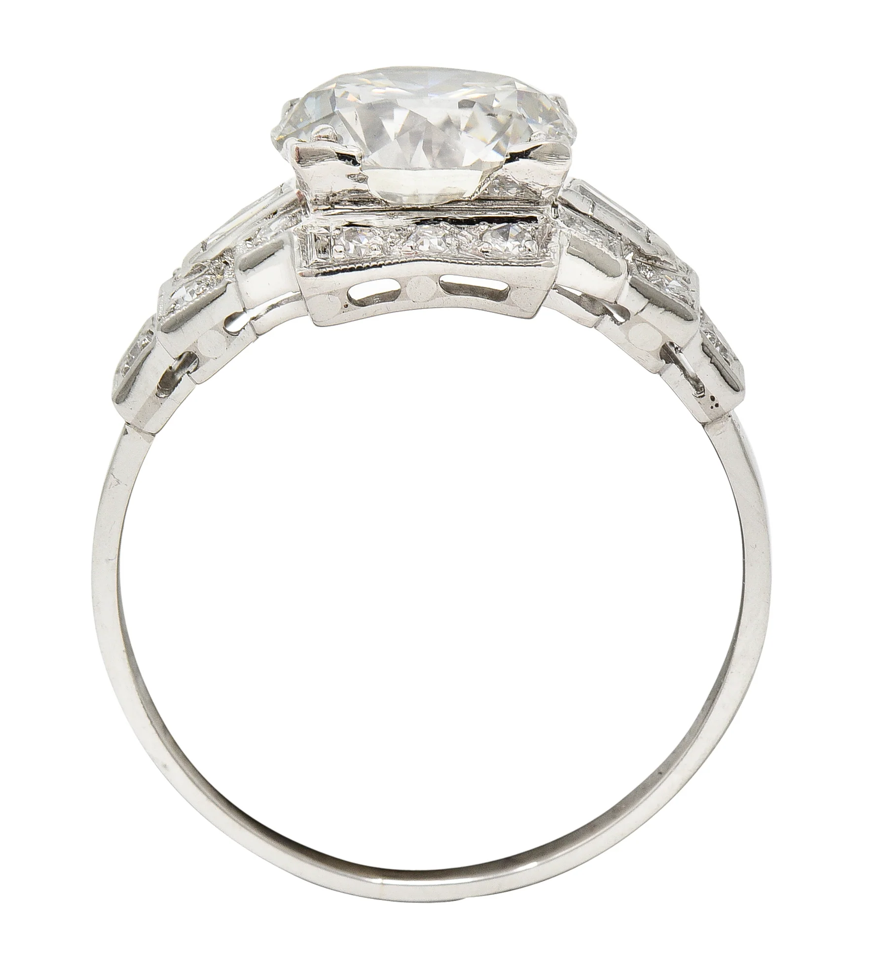 1930's Art Deco 2.34 CTW Old European Cut Diamond Platinum Square Stepped Engagement Ring GIA - Image 8