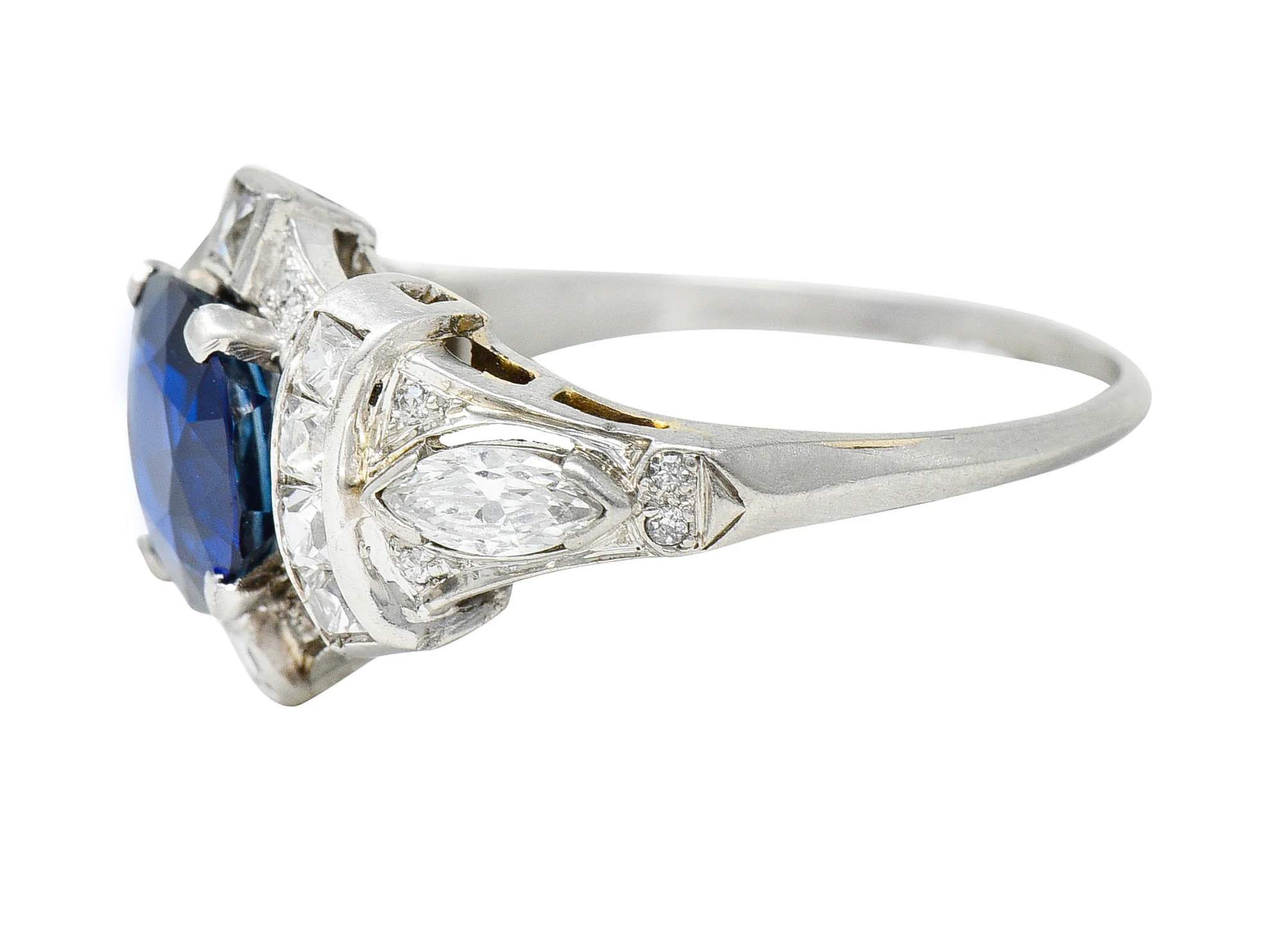 1930's Art Deco 2.95 CTW Sapphire Diamond Platinum Dinner Ring - Image 5