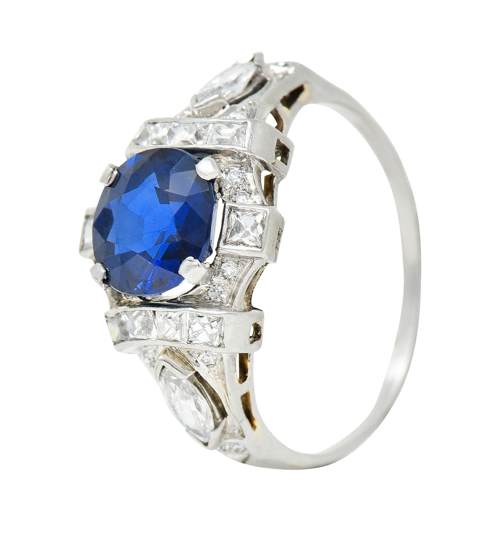 1930's Art Deco 2.95 CTW Sapphire Diamond Platinum Dinner Ring - Image 7