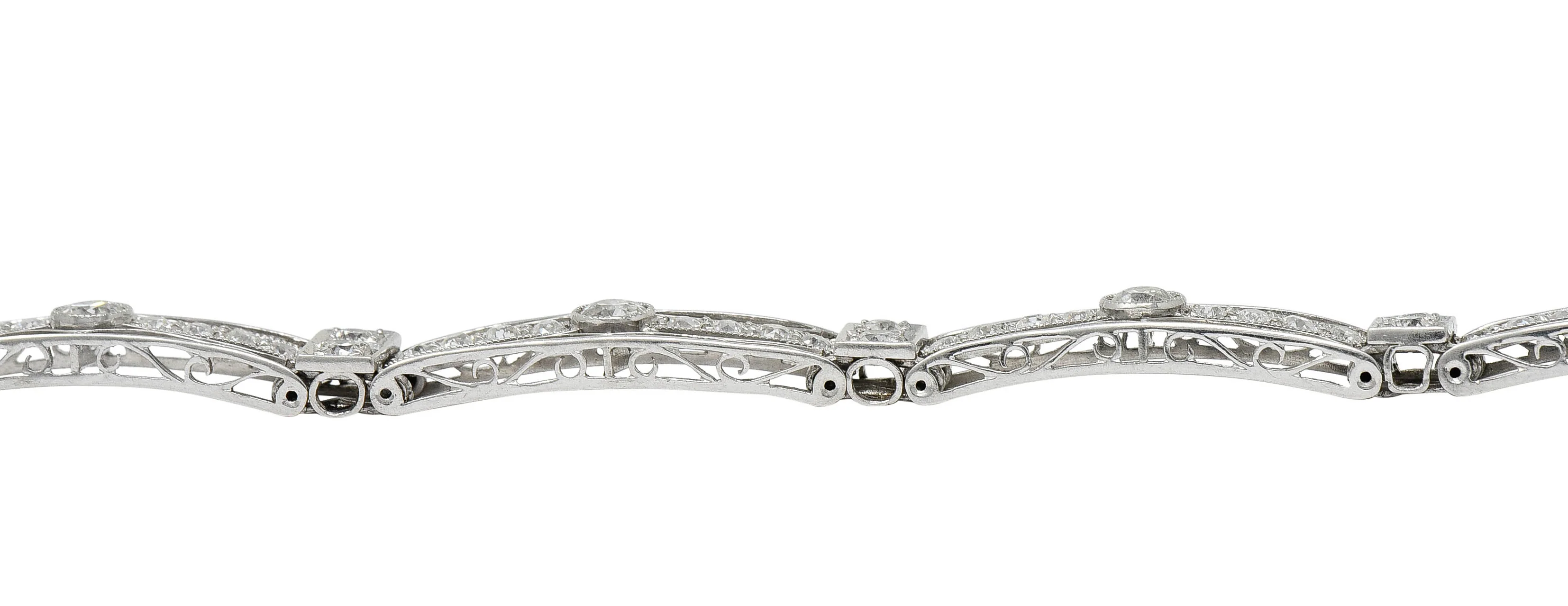 1930's Art Deco 3.82 CTW Diamond Platinum Scrolled Link Bracelet - Image 9