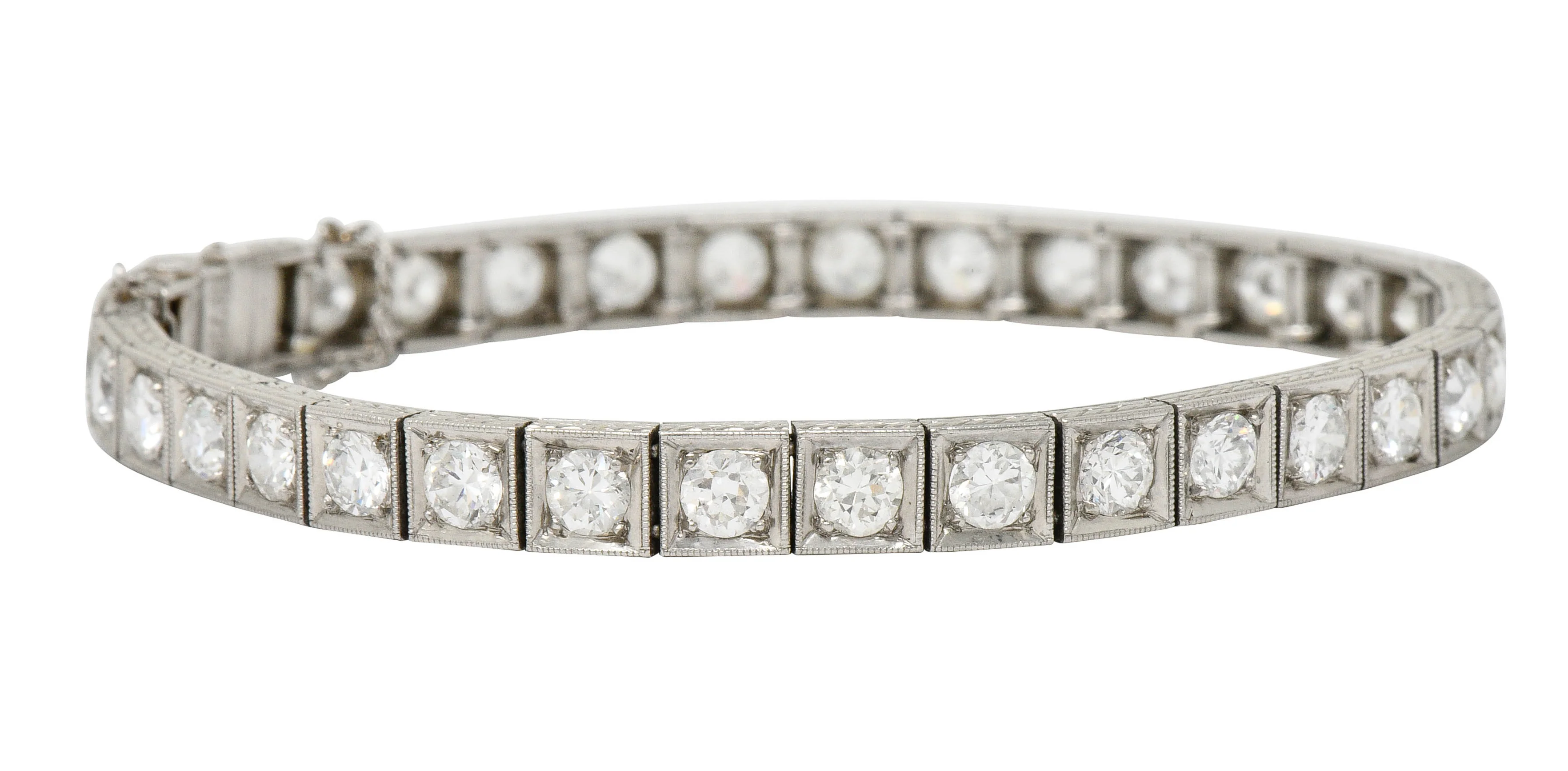 1930's Art Deco 5.90 CTW Diamond Platinum Line Bracelet - Image 8