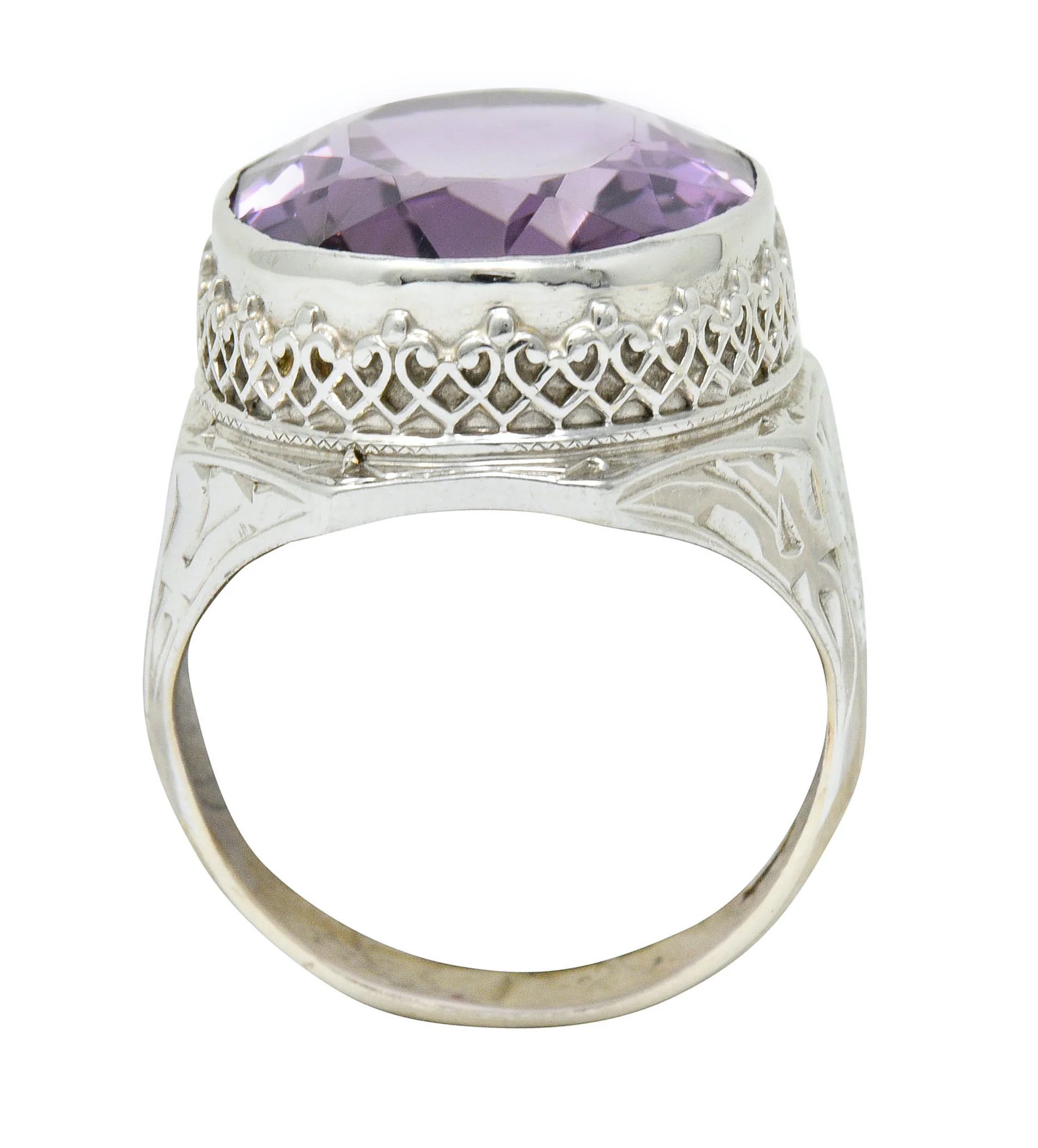 1930's Art Deco Amethyst 14 Karat White Gold Statement Ring - Image 6