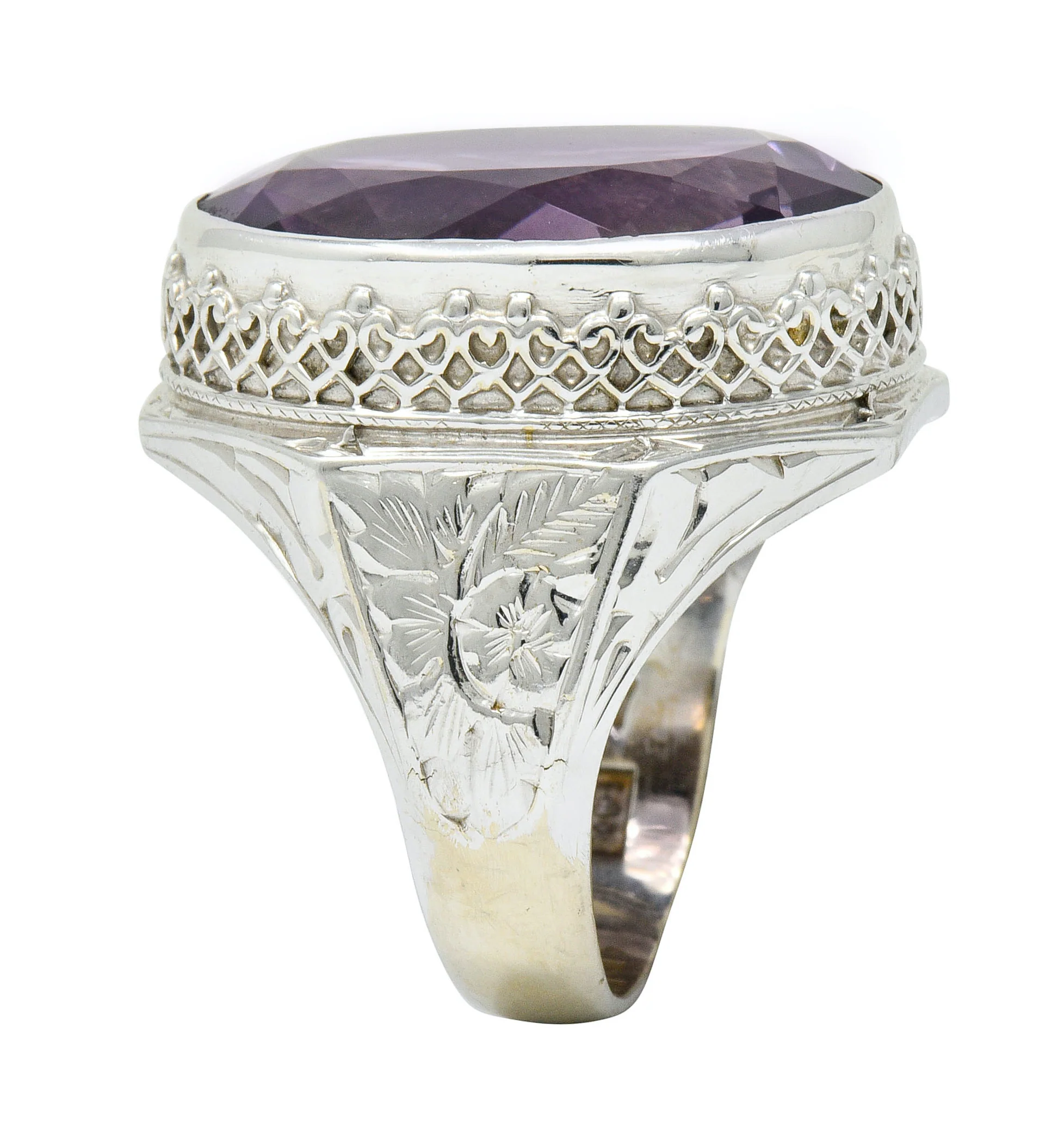 1930's Art Deco Amethyst 14 Karat White Gold Statement Ring - Image 8