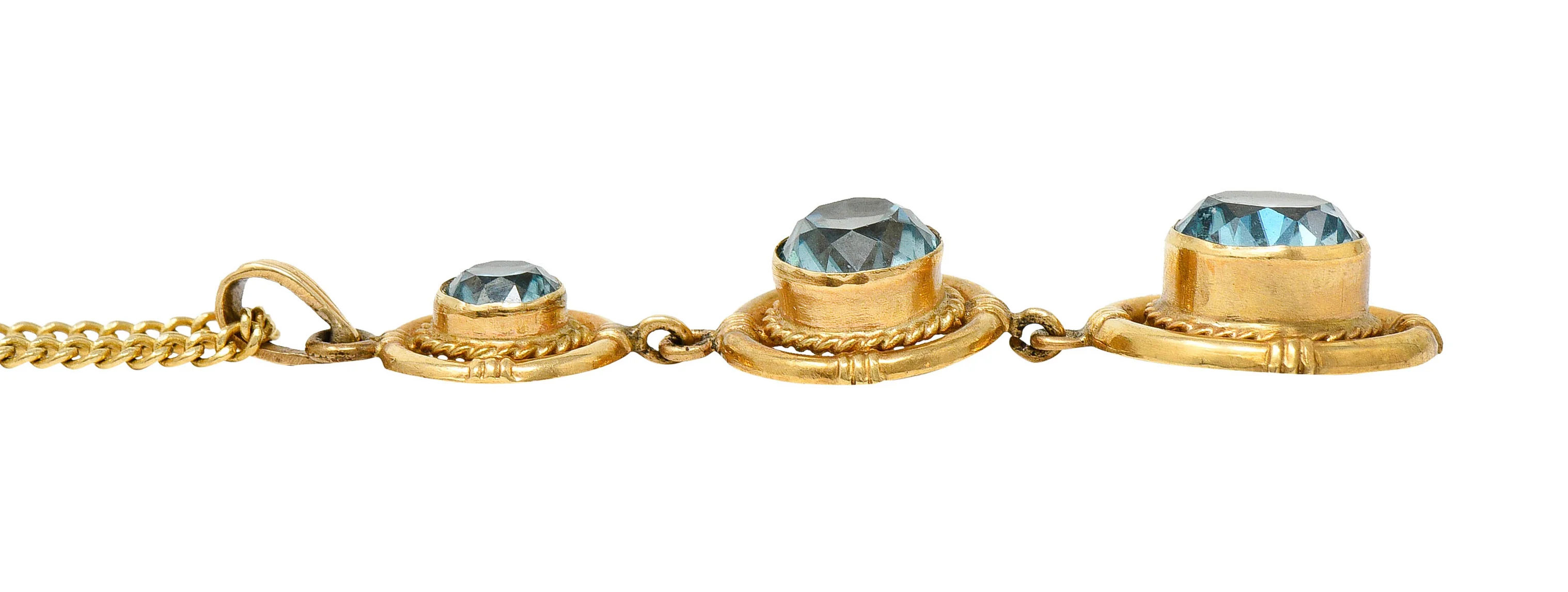 1930's Art Deco Blue Zircon 10 Karat Gold Drop Pendant Necklace - Image 9