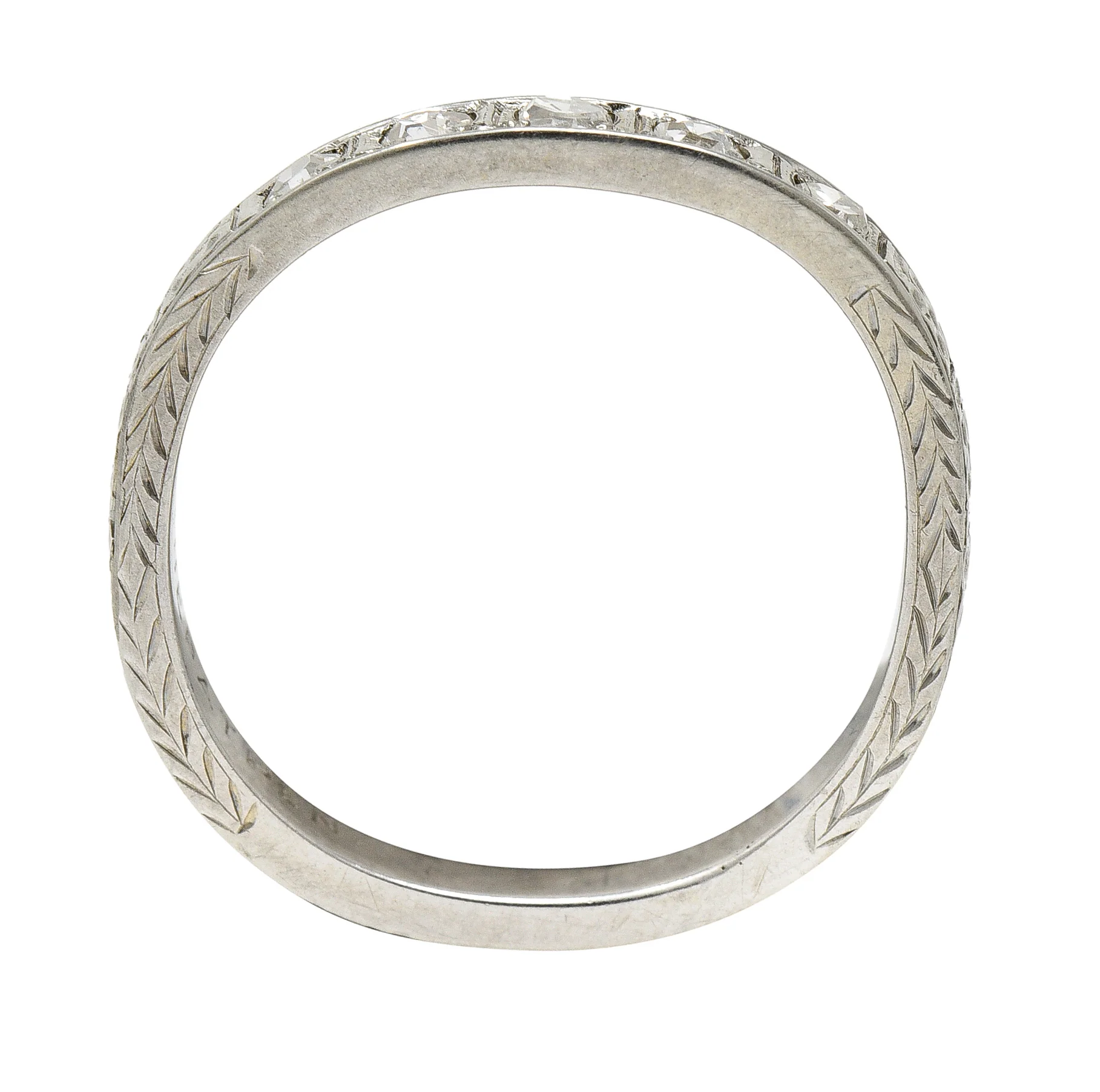 1930's Art Deco Diamond 18 Karat White Gold Wheat I Love You Vintage Band Ring - Image 10