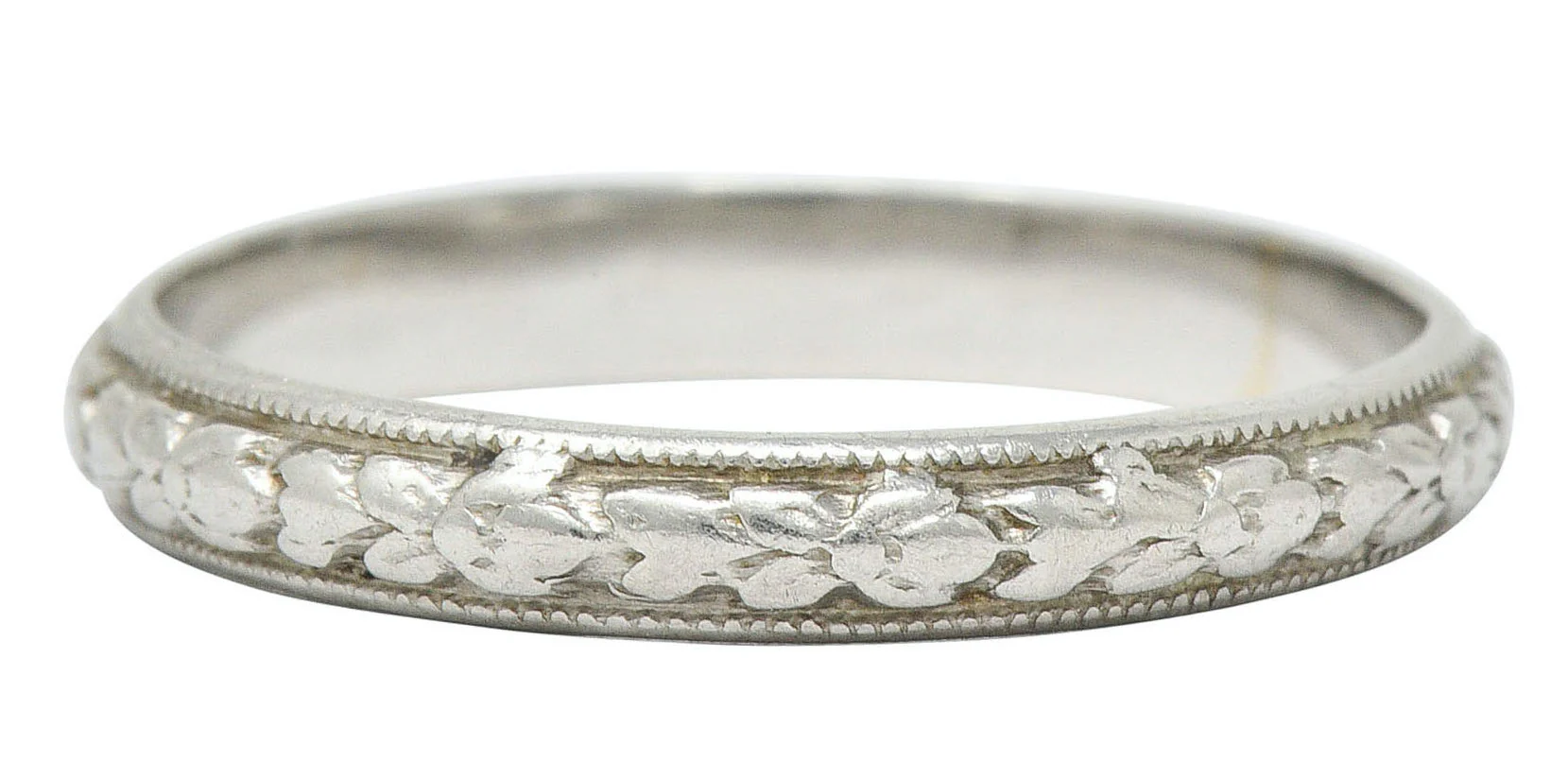 1930's Art Deco Platinum Orange Blossom Foliate Band Ring - Image 2