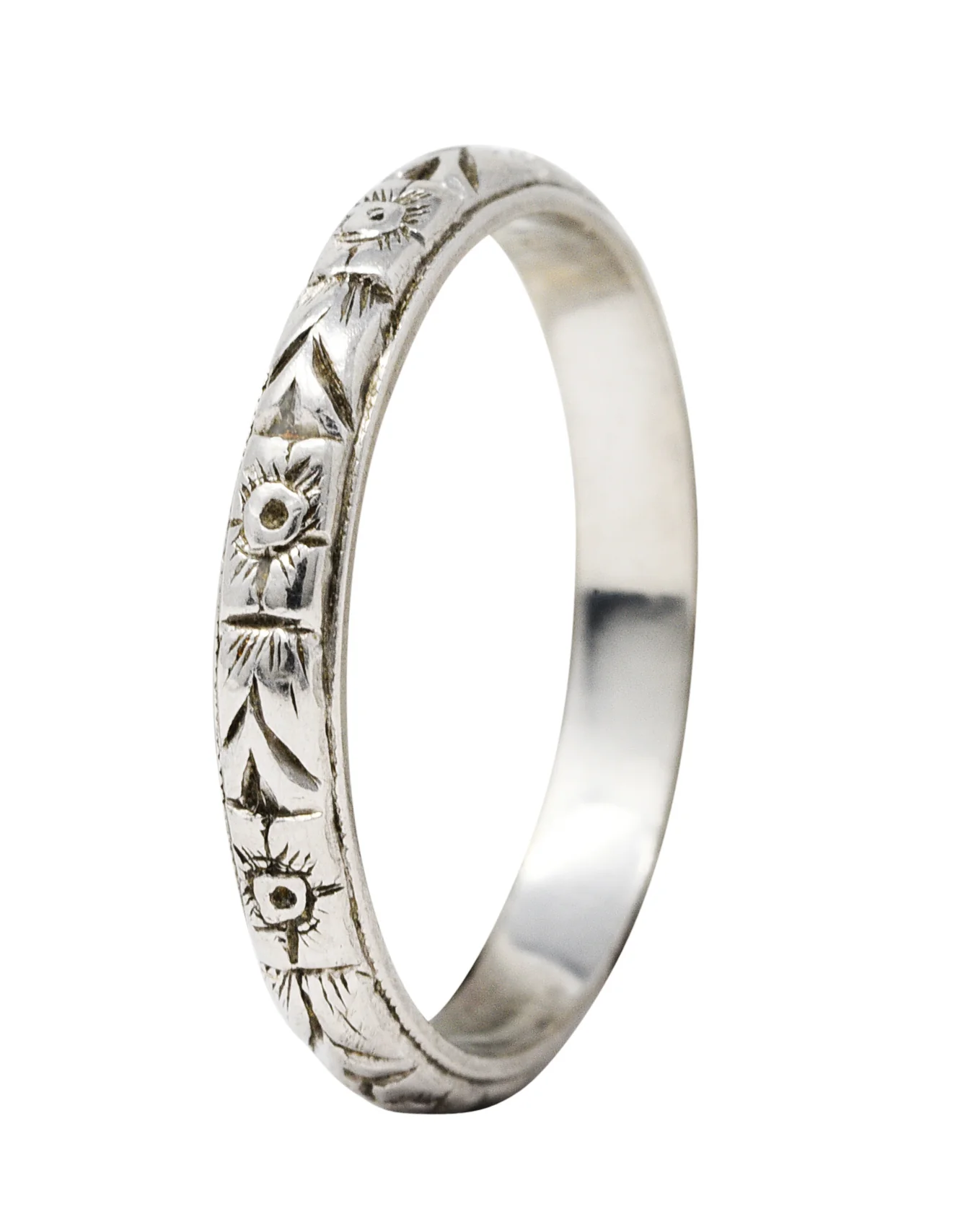1930's Art Deco Platinum Orange Blossom Wedding Band Ring - Image 2