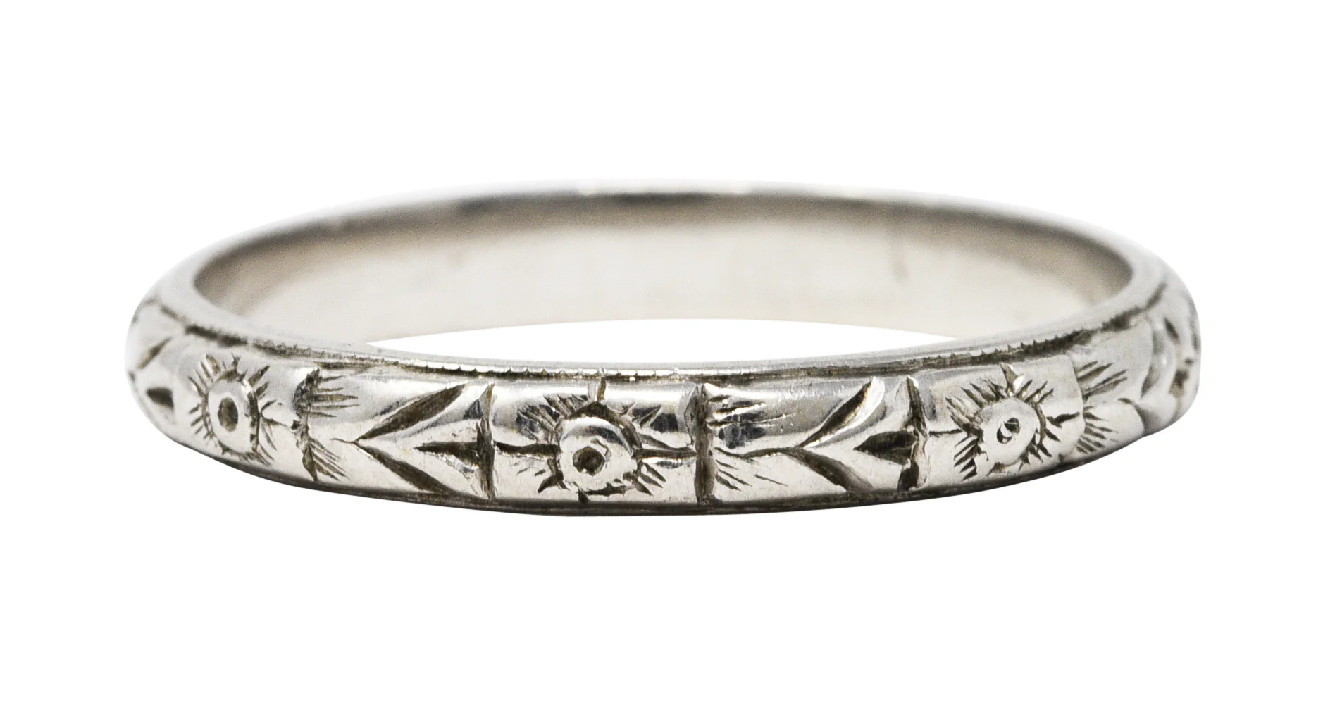 1930's Art Deco Platinum Orange Blossom Wedding Band Ring - Image 3