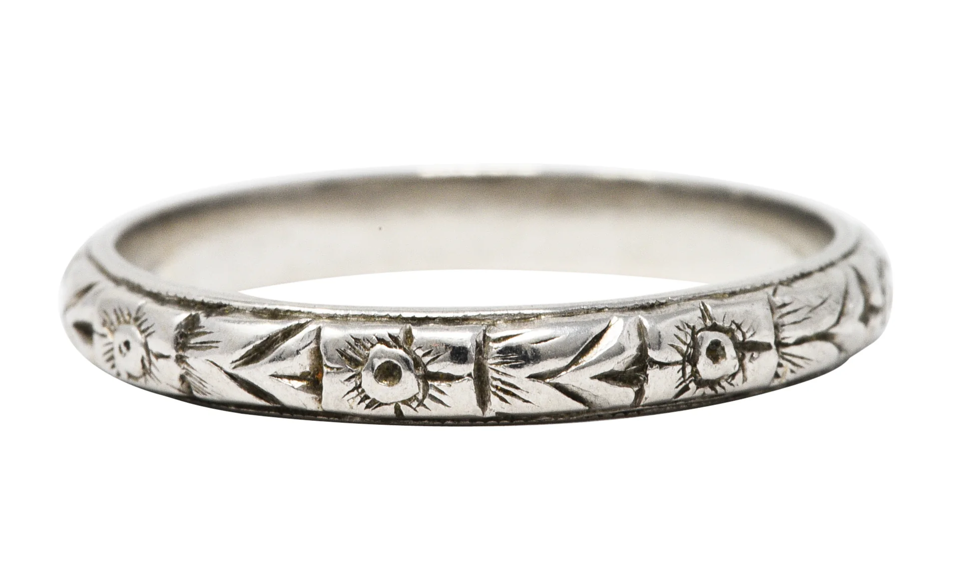 1930's Art Deco Platinum Orange Blossom Wedding Band Ring - Image 5