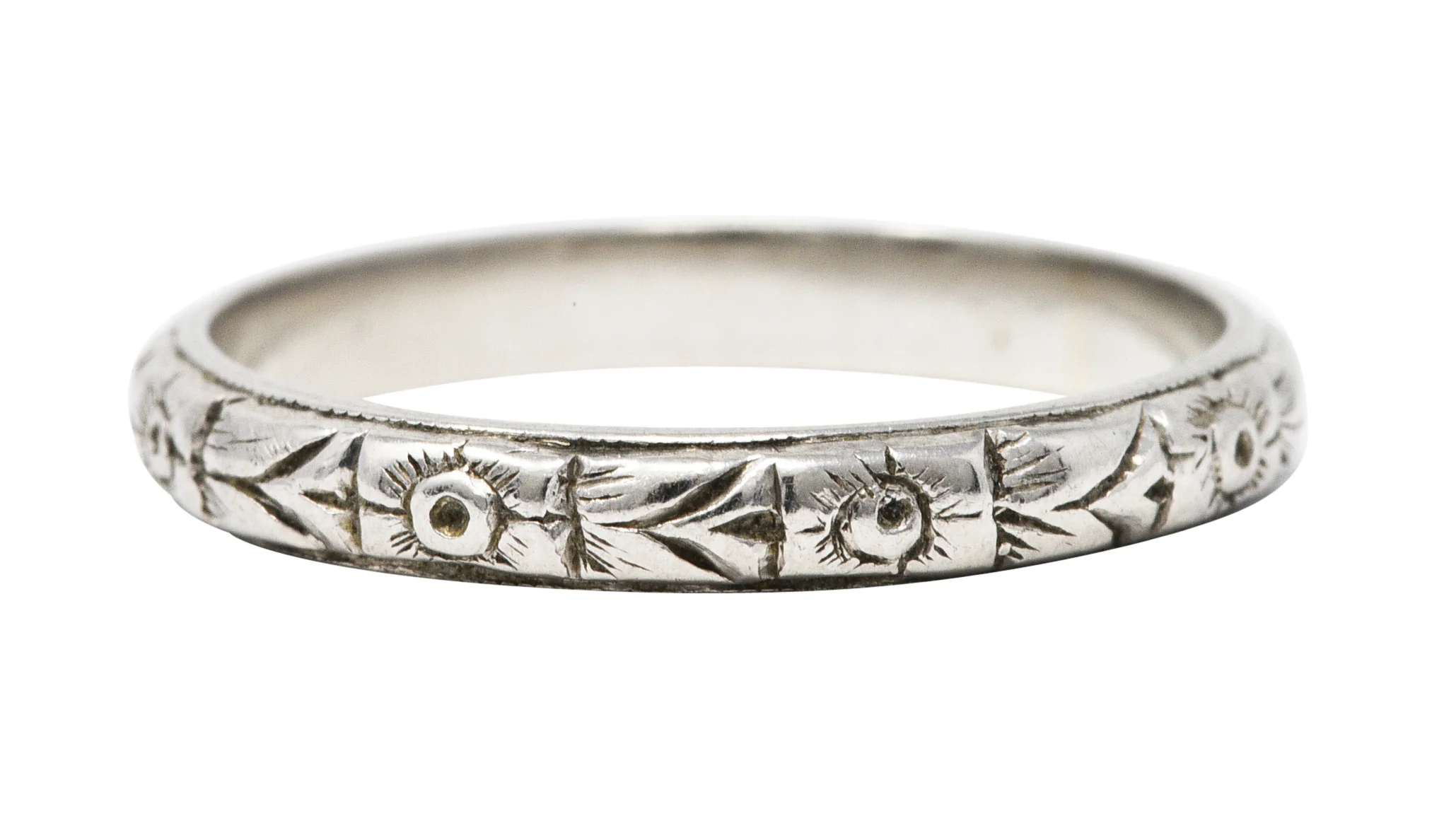 1930's Art Deco Platinum Orange Blossom Wedding Band Ring - Image 6