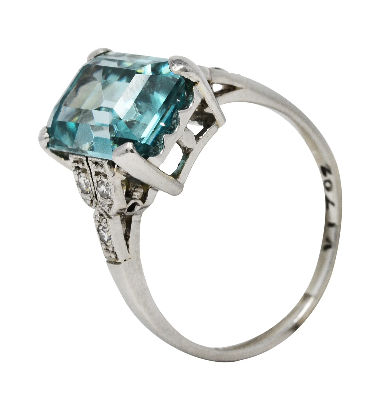 1930's Art Deco Zircon Diamond Platinum Gemstone Ring - Image 10
